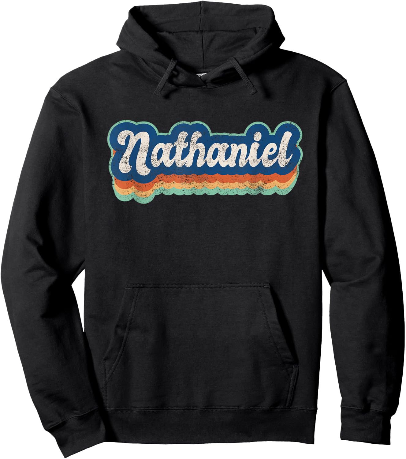 Nathaniel First Name Boy Vintage Style 70s 80s Personalized Hoodie - Hoodie | Black