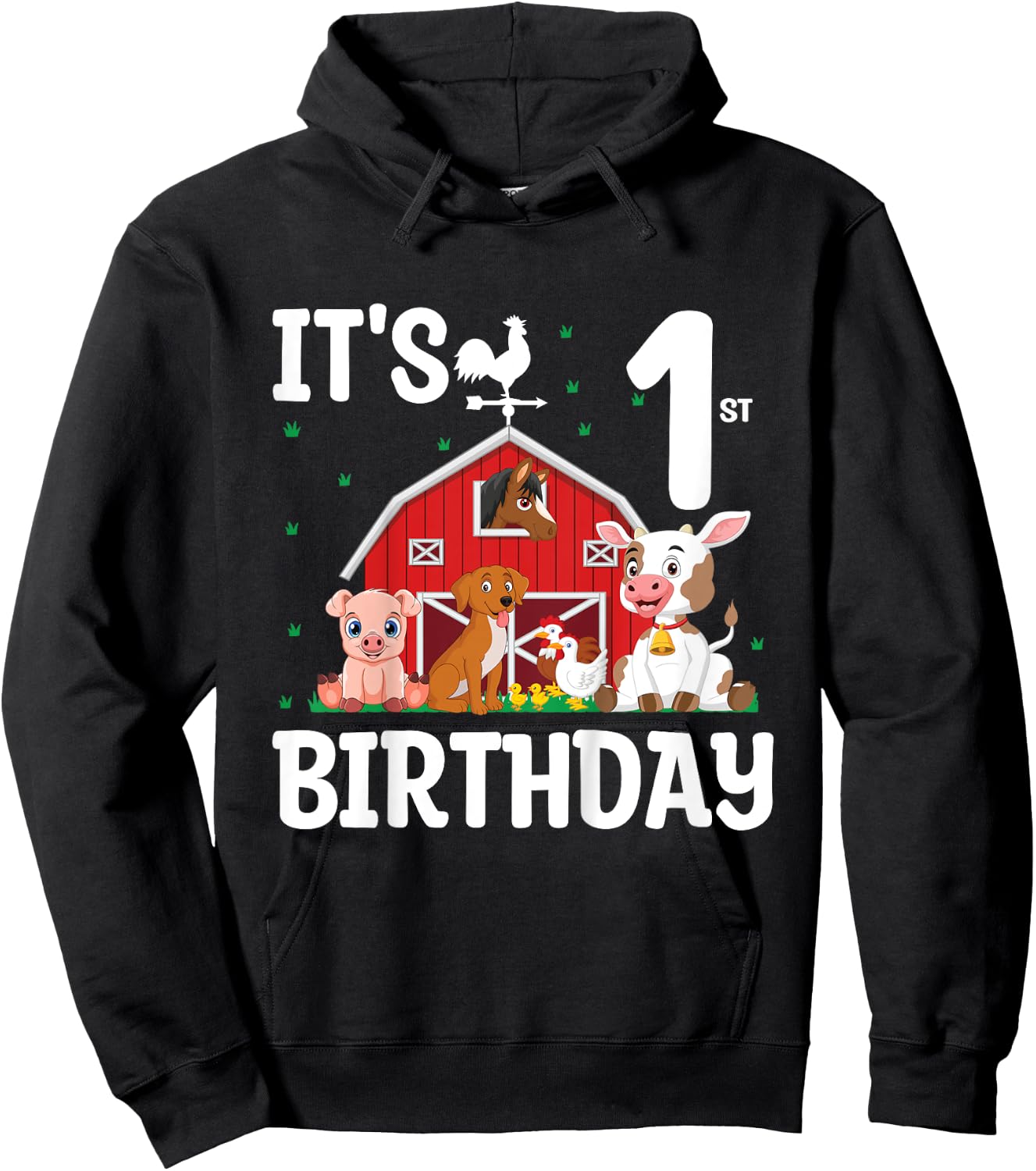 It's My 1st Birthday Farm Animal 1 Year Old Birthday Party Hoodie - Hoodie | Black