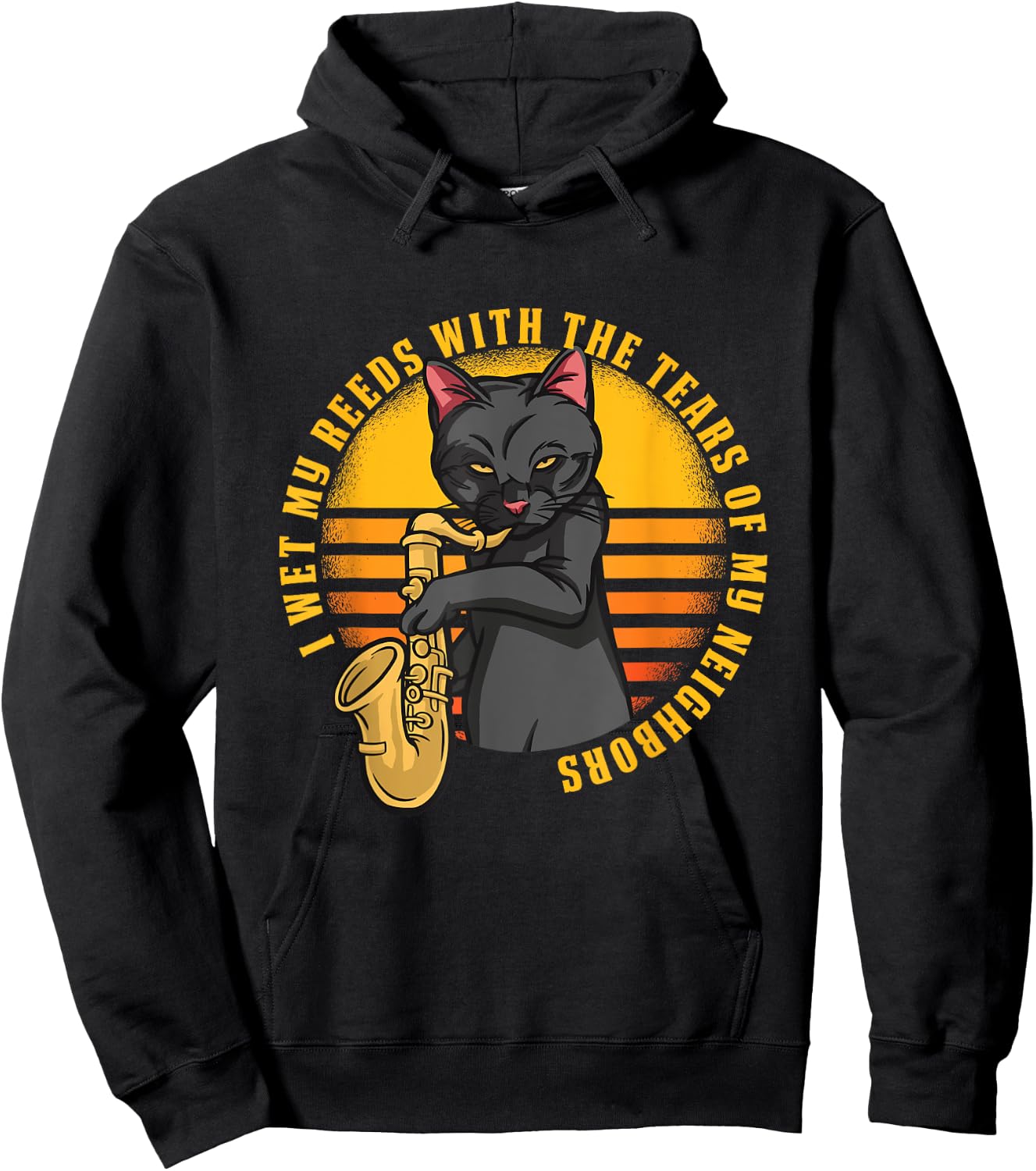 Funny Cat Plays Saxophone Women Girls Kids Hoodie - Hoodie | Black