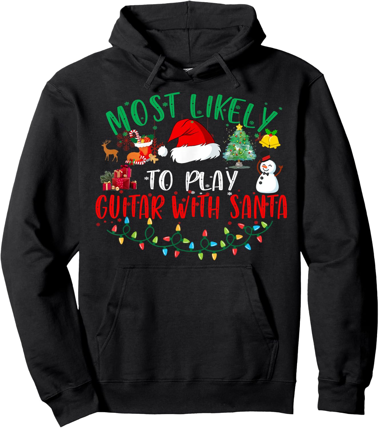 Most Likely To Play Guitar With Santa Matching Christmas Hoodie - Hoodie | Black