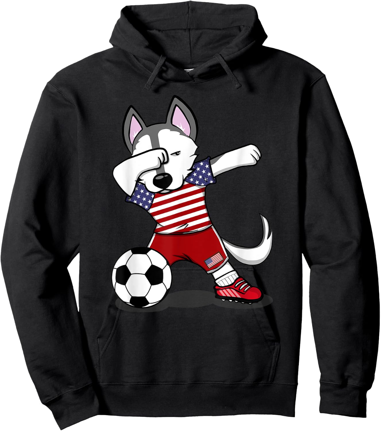 Dabbing Husky America Soccer Fans Jersey USA Flag Football Hoodie - Hoodie | Black