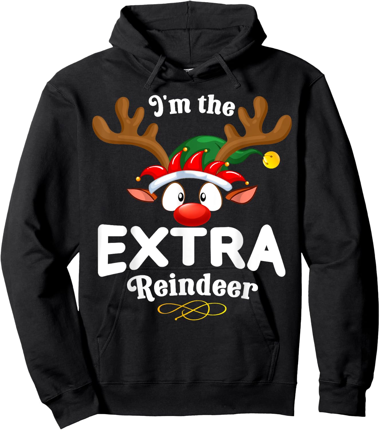 Christmas PJS Extra XMas Reindeer Matching Hoodie - Hoodie | Black