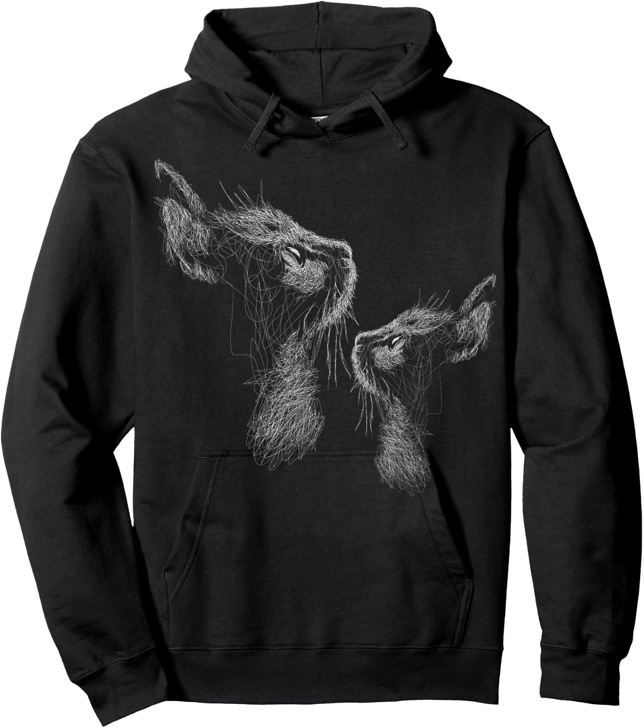cute two cat scribble art sketch for lover cats kitty kitten Women Kids Hoodie - Hoodie | Black