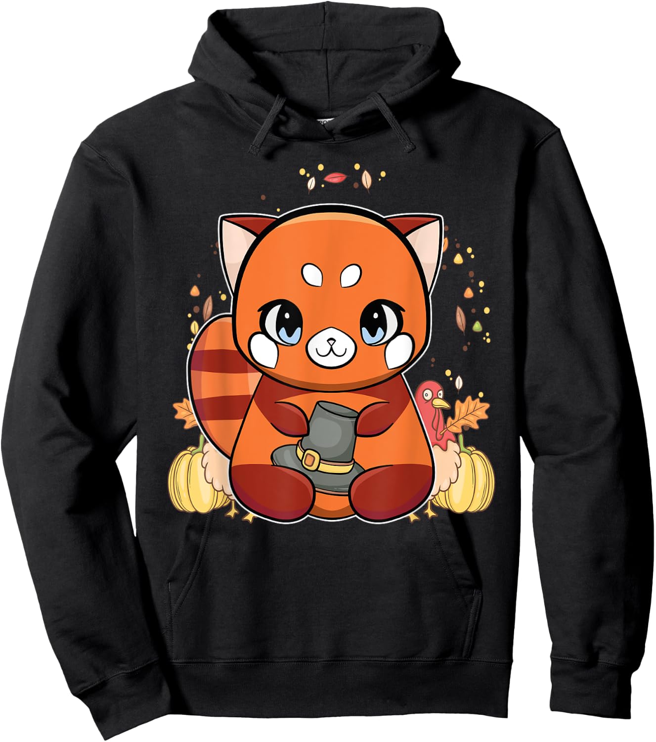 Red Panda With Hat Thanksgiving Hoodie - Hoodie | Black