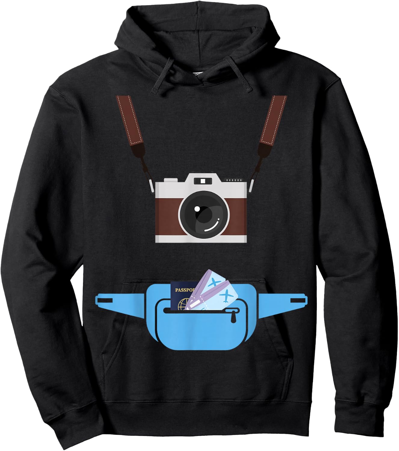Tourist Spirit Day Camera Passport Fanny-Pack Hoodie - Hoodie | Black