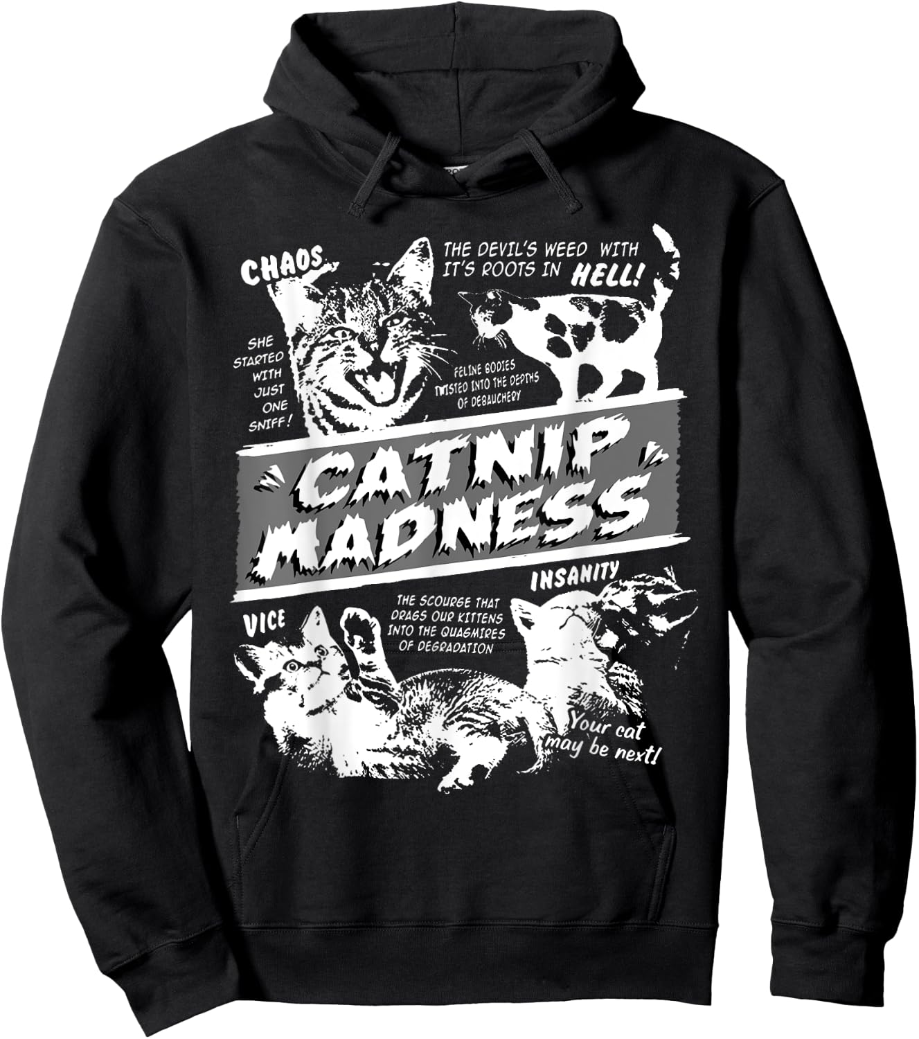 Catnip Madness Cute Kitten Funny Cat Pet Humor Hoodie - Hoodie | Black