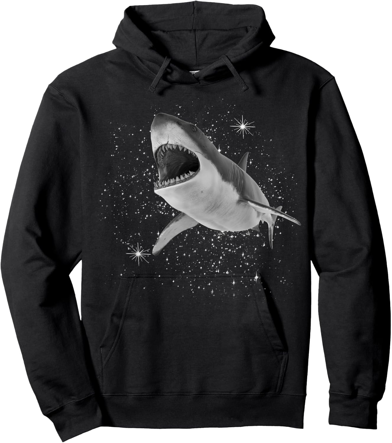 Shark Black and White Starry Stars Hoodie - Hoodie | Black