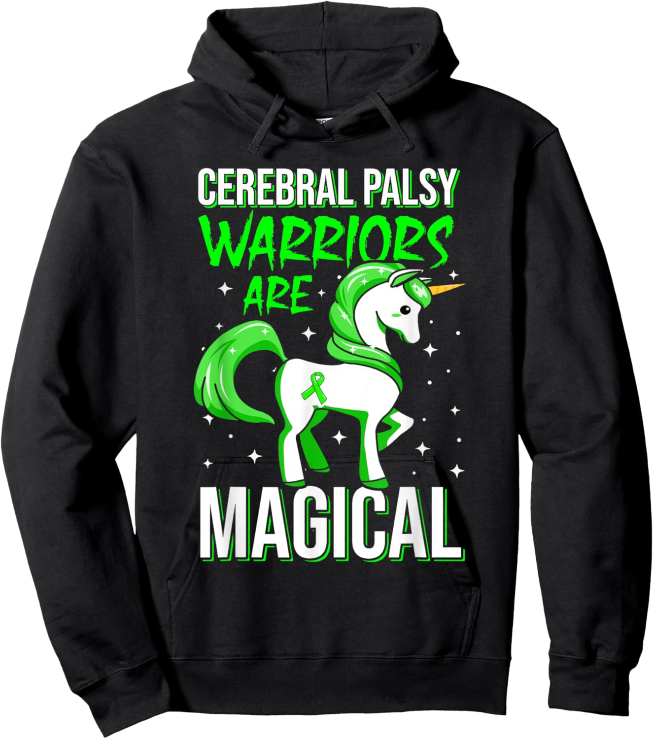 Cerebral Palsy Awareness Unicorn Warrior Magical Ribbon Hoodie - Hoodie | Black