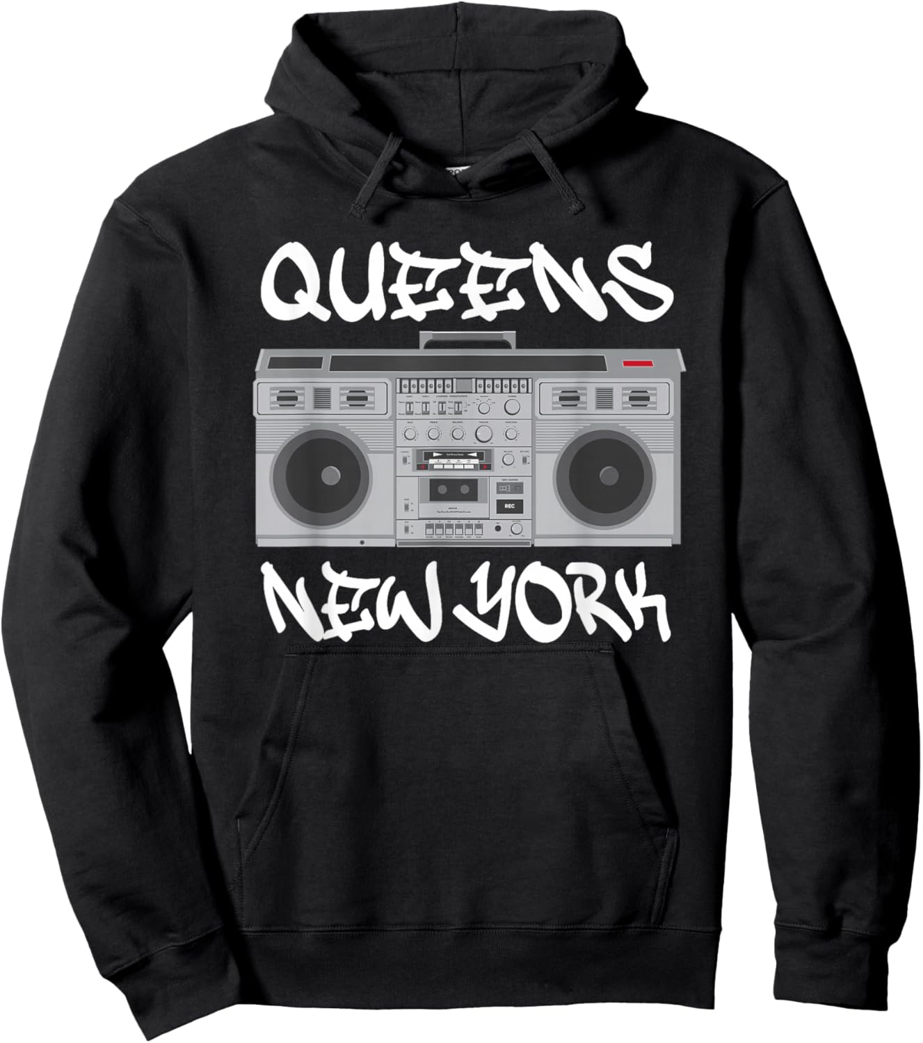 Queens New York Boom Box Graffiti Lettering Hoodie - Hoodie | Black