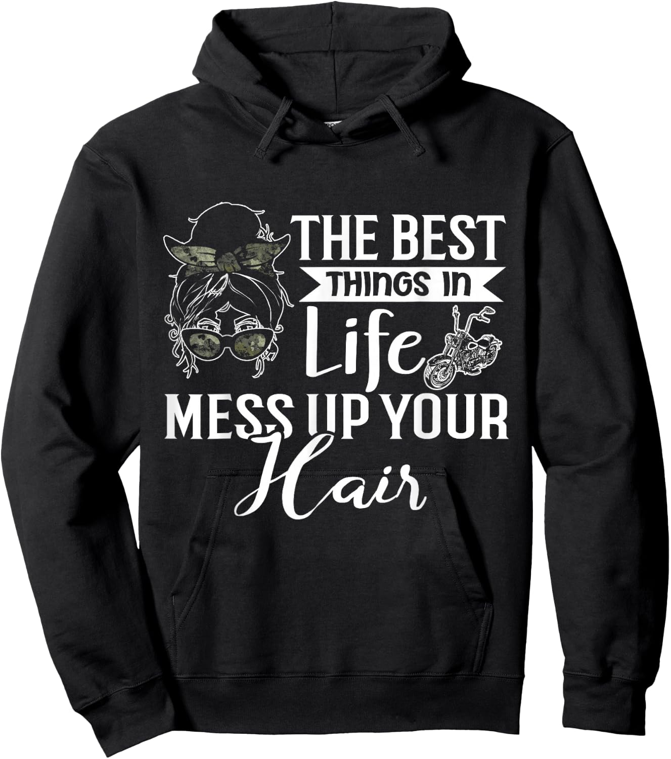 The Best Things in Life Mess up Your Hair Motorcycle Women Hoodie - Hoodie | Black