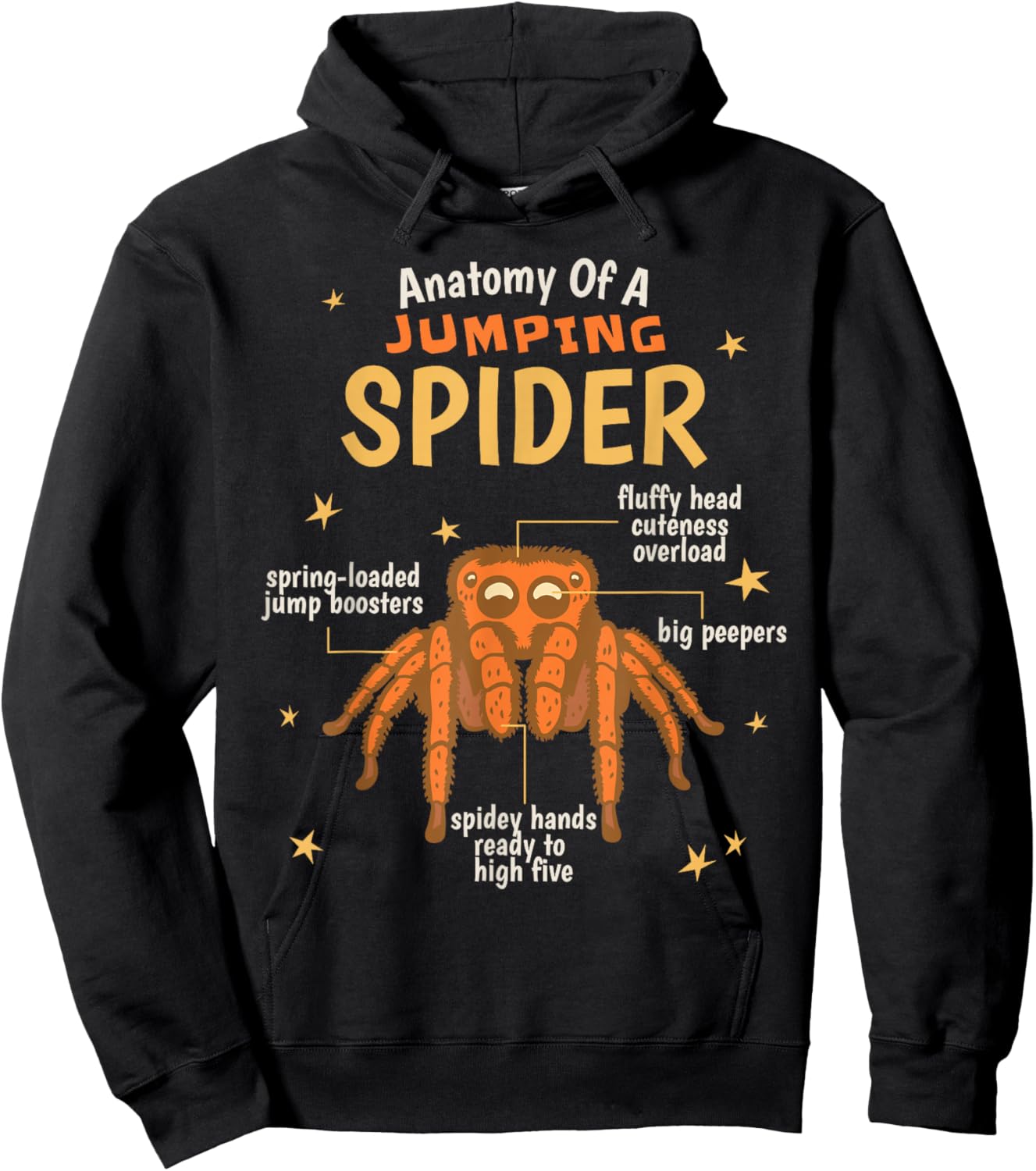 Jumping Spider Anatomy Kawaii Hoodie - Hoodie | Black