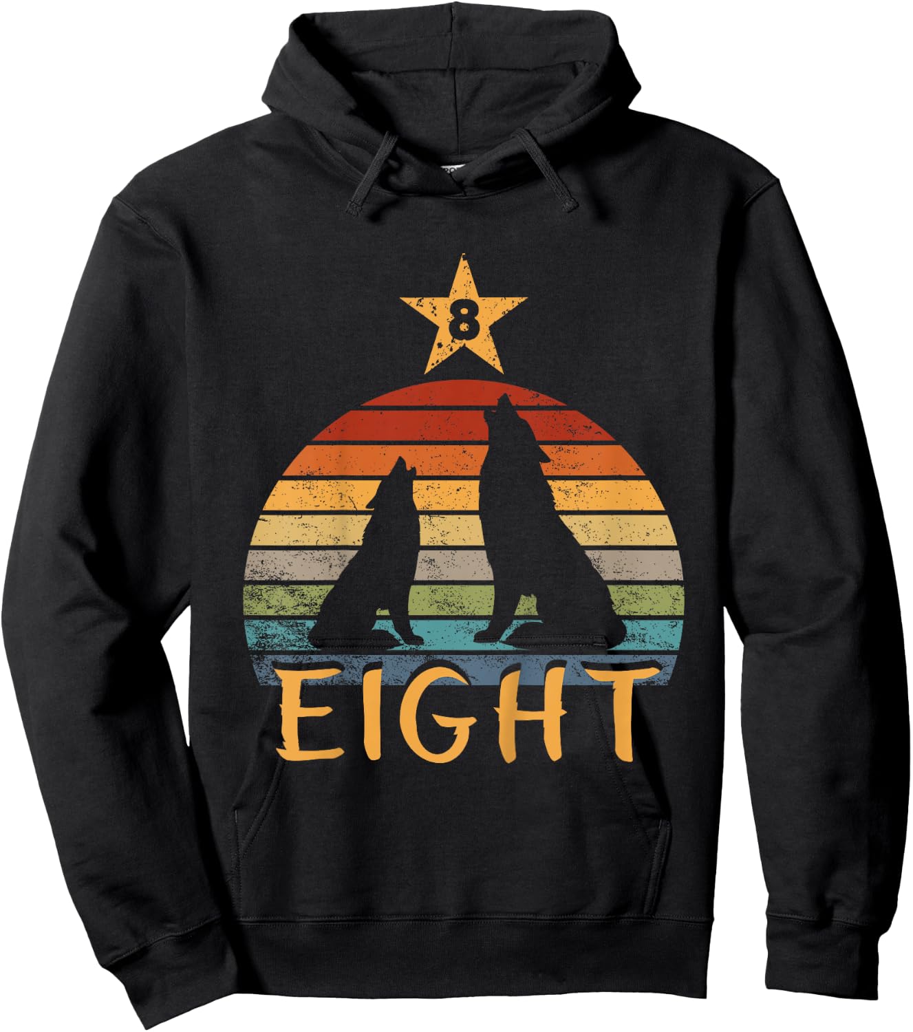 Kids Wolf Birthday 8 Year Old Eighth Wolf 8th Birthday Boy Girl Hoodie - Hoodie | Black