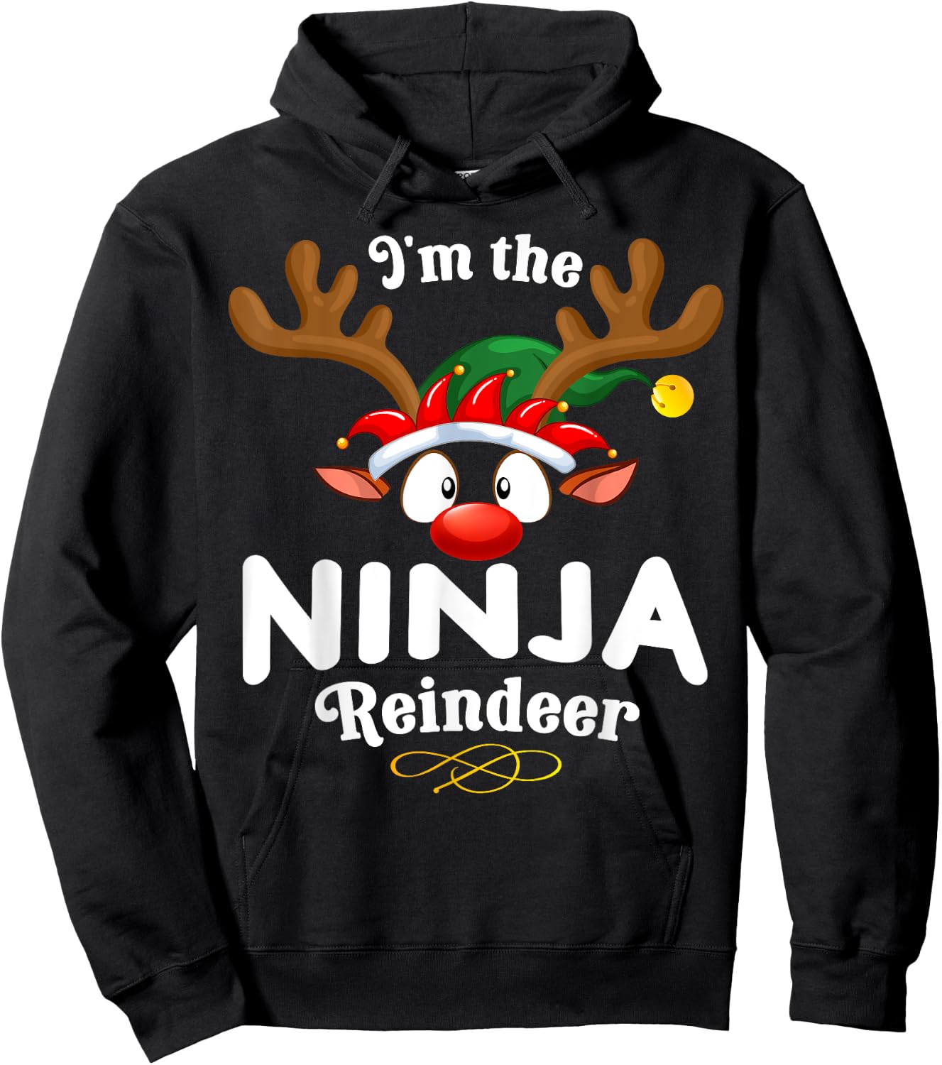 Christmas PJS Ninja XMas Reindeer Matching Hoodie - Hoodie | Black