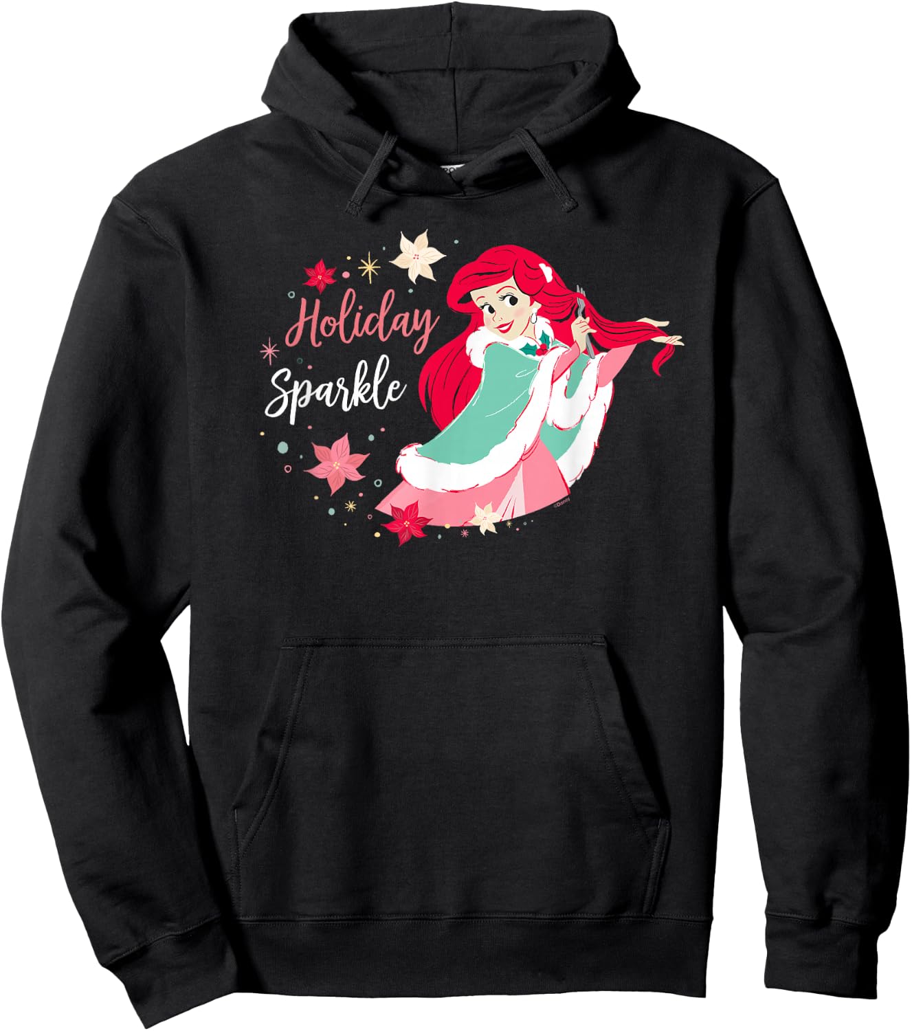 Disney Princess Ariel Mermaid Christmas Holiday Sparkle Hoodie - Hoodie | Black