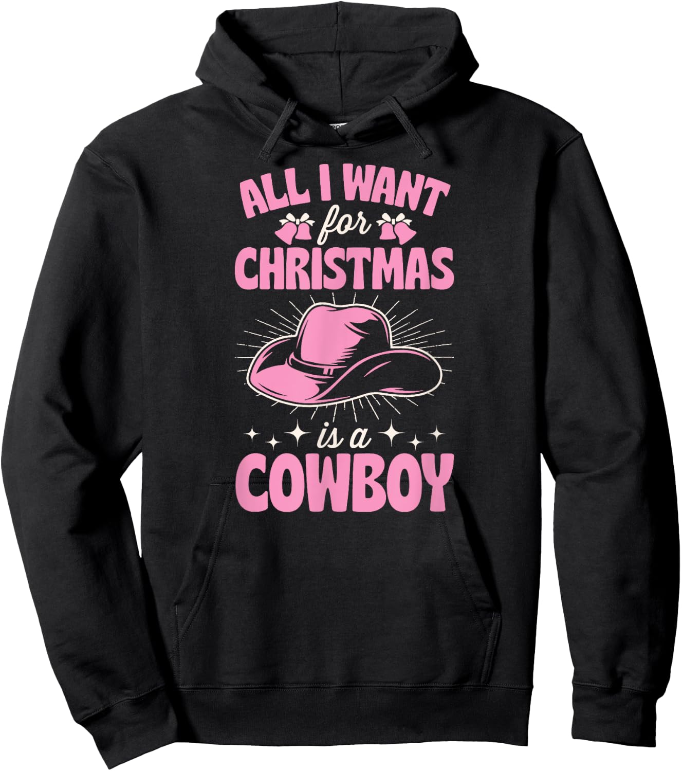 Cute Matching Family Merry Christmas Party Supply Women's 3X-Large Black Short Sleeve Cotton 60% Polyester 40% Holiday Themed Cowboy Hoodie - Hoodie | Black