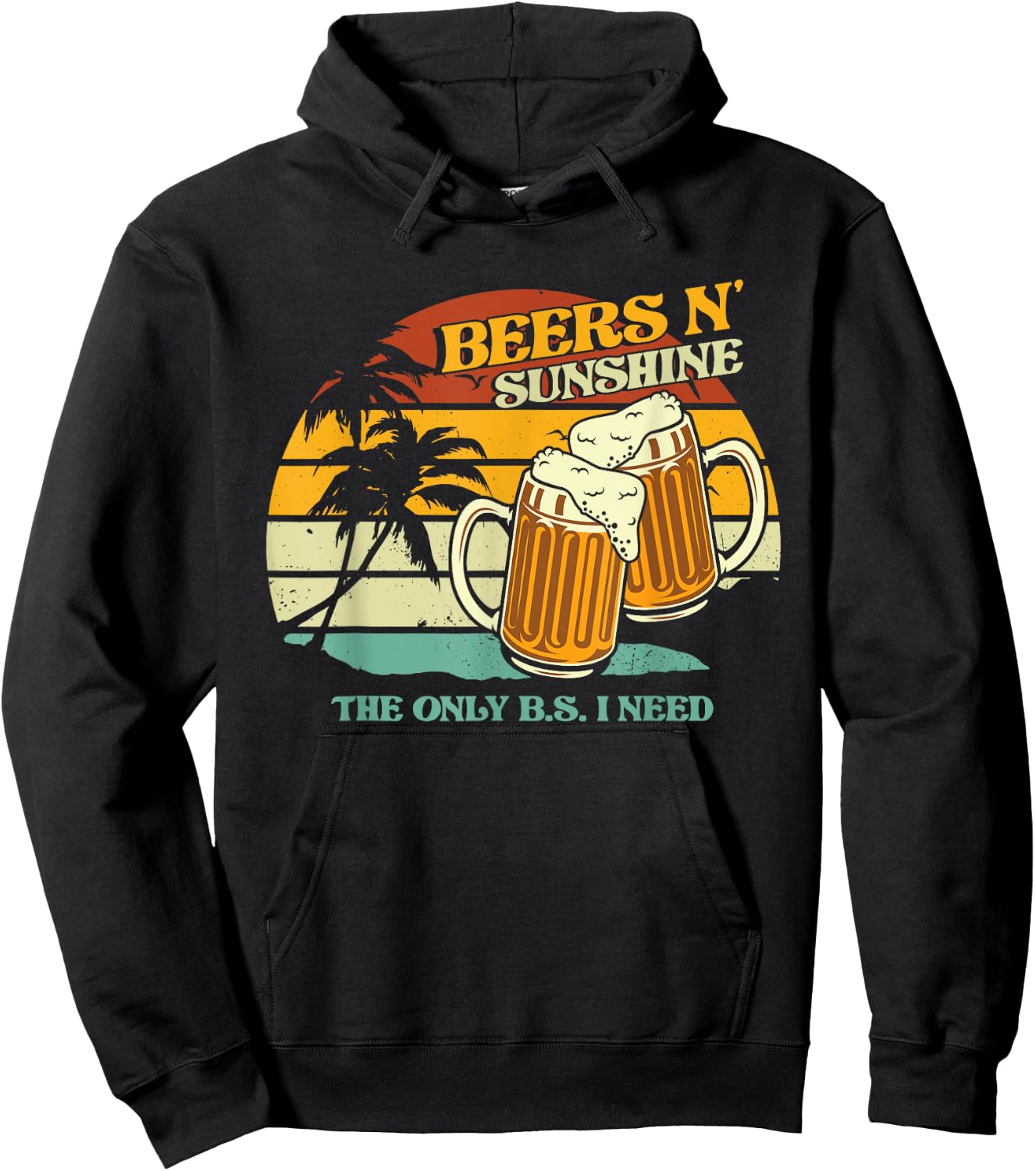 Vintage Beers And Sunshine What I Need | Summer Vacation Hoodie - Hoodie | Black