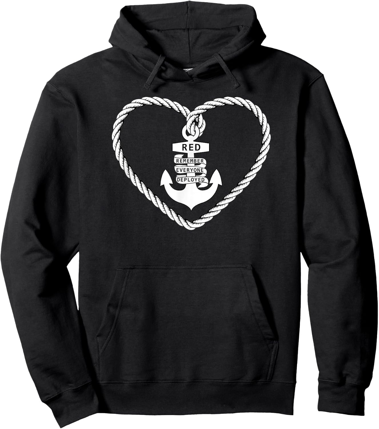 RED Friday Military Remember Everyone Deployed Heart Anchor Hoodie - Hoodie | Black