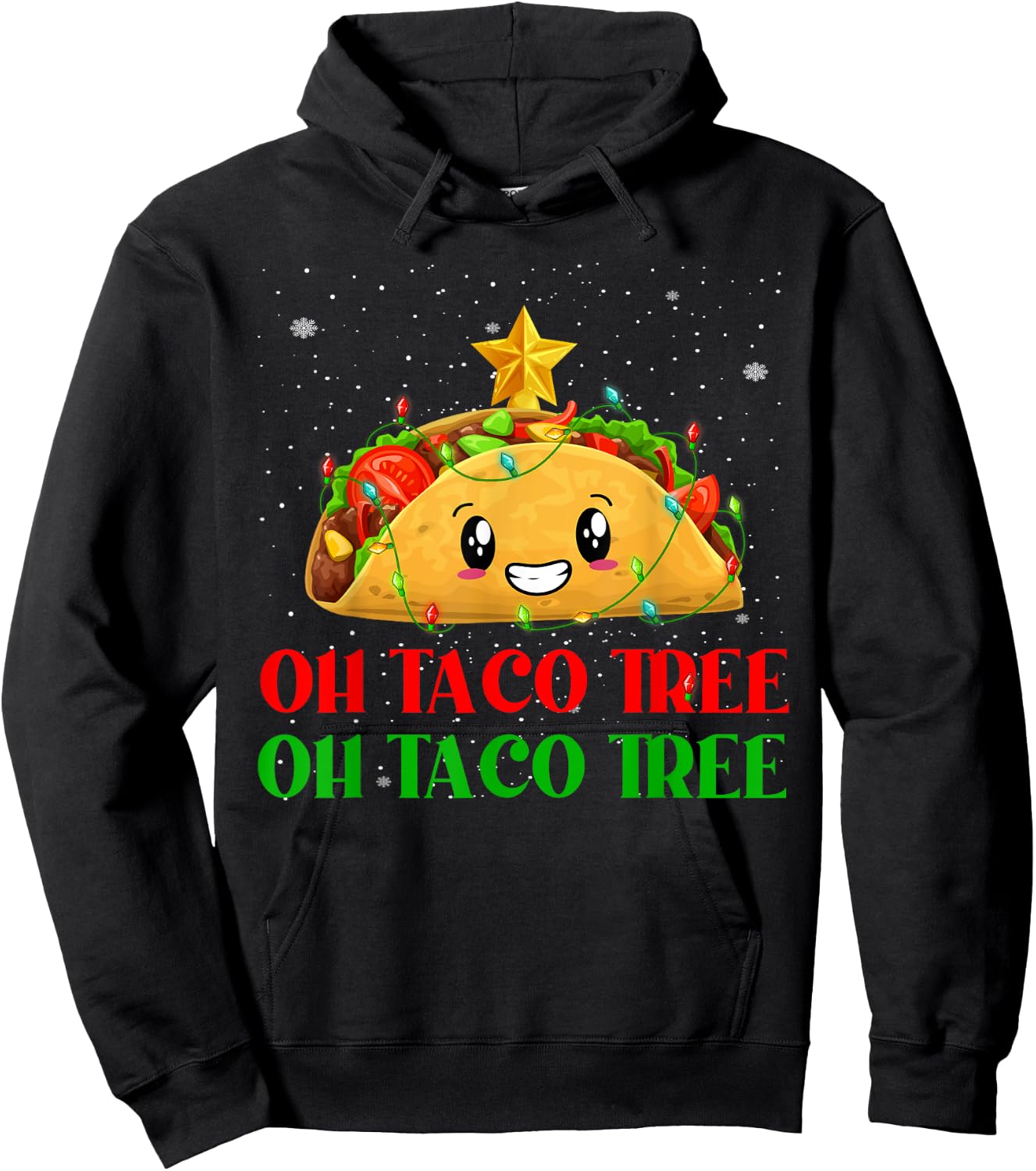 Funny Oh Taco Tree Mexican Tacos Christmas Tree Lights Xmas Hoodie - Hoodie | Black
