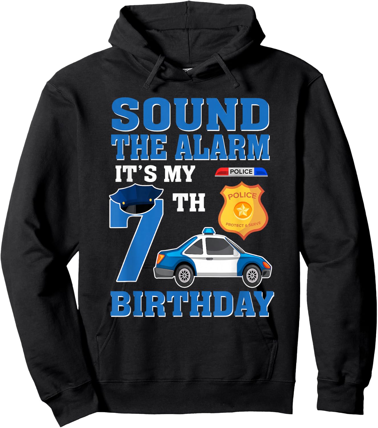 It's My 7 Year Old Birthday Police Car 7th Party Hoodie - Hoodie | Black
