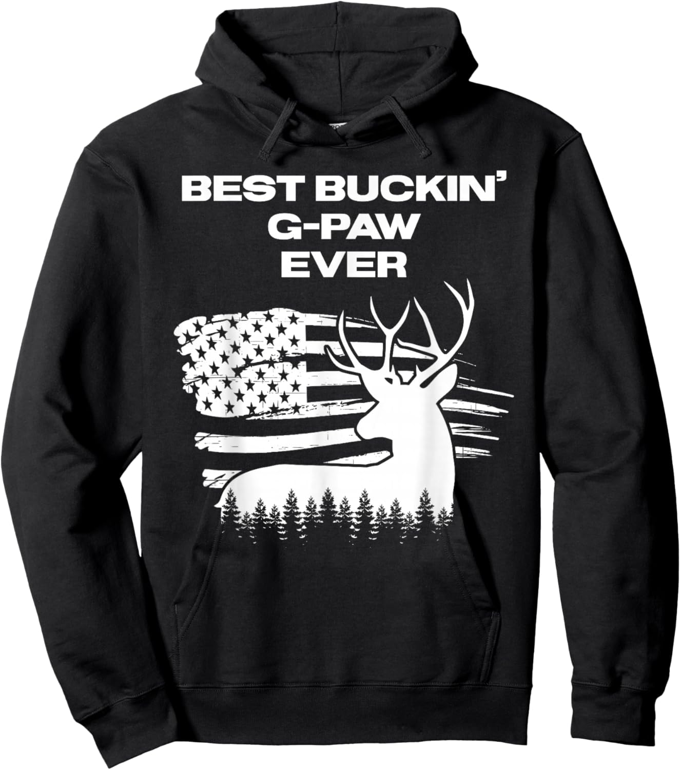 Best Buckin' G-Paw Ever American Flag Deer Antlers Hunting Hoodie - Hoodie | Black