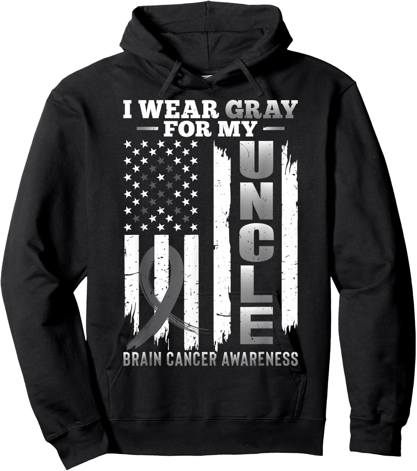 I Wear Gray for My Uncle - USA Flag Brain Cancer Awareness Hoodie - Hoodie | Black