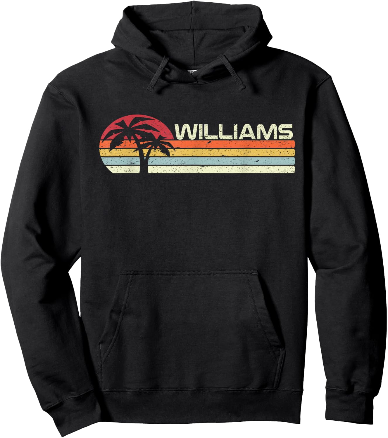 Williams Surname 80s 90s Vintage Sunset with Palm Trees Hoodie - Hoodie | Black