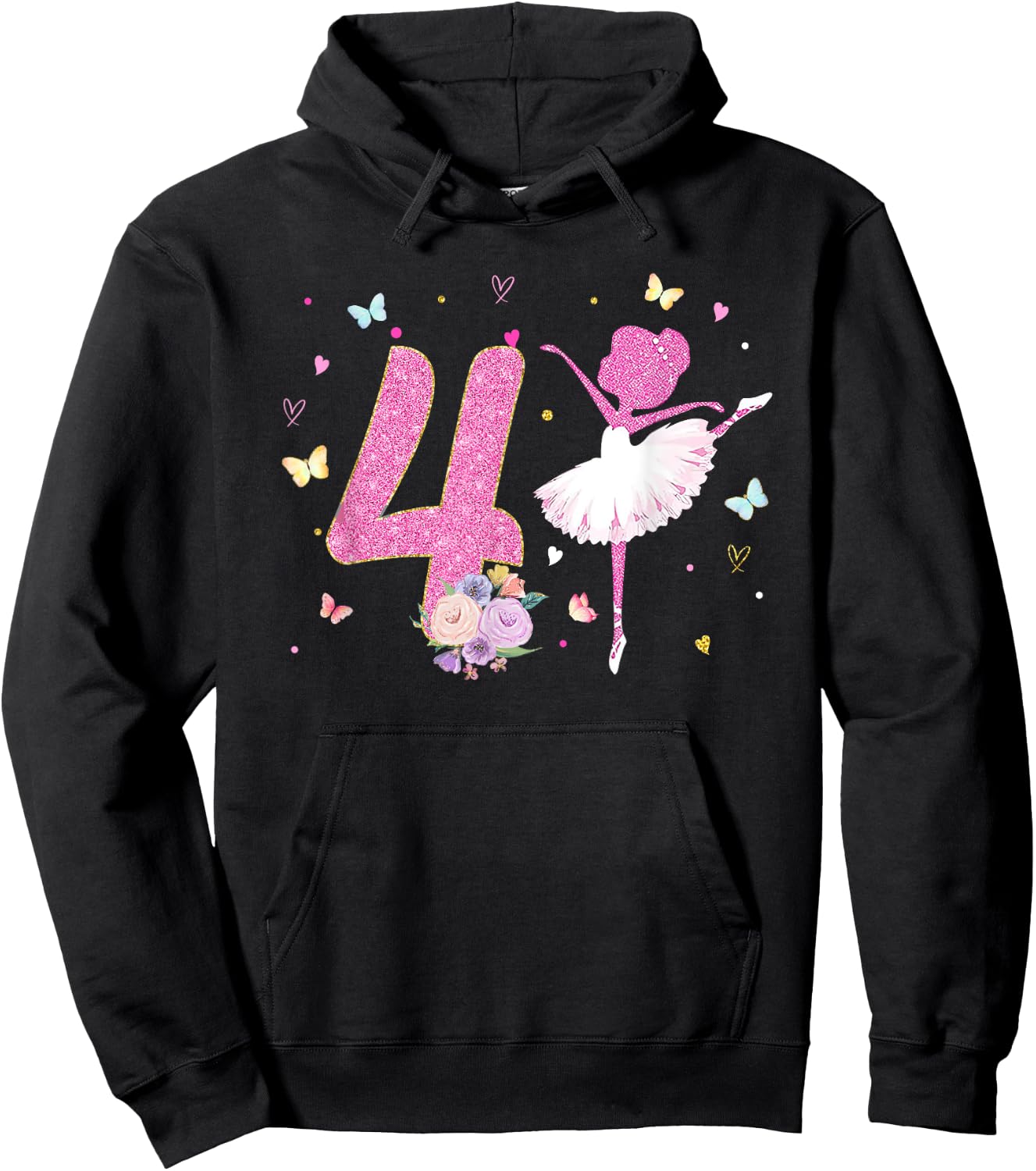 4th Birthday Girl Outfit Ballerina Dancer Ballet Tutu Girls Hoodie - Hoodie | Black