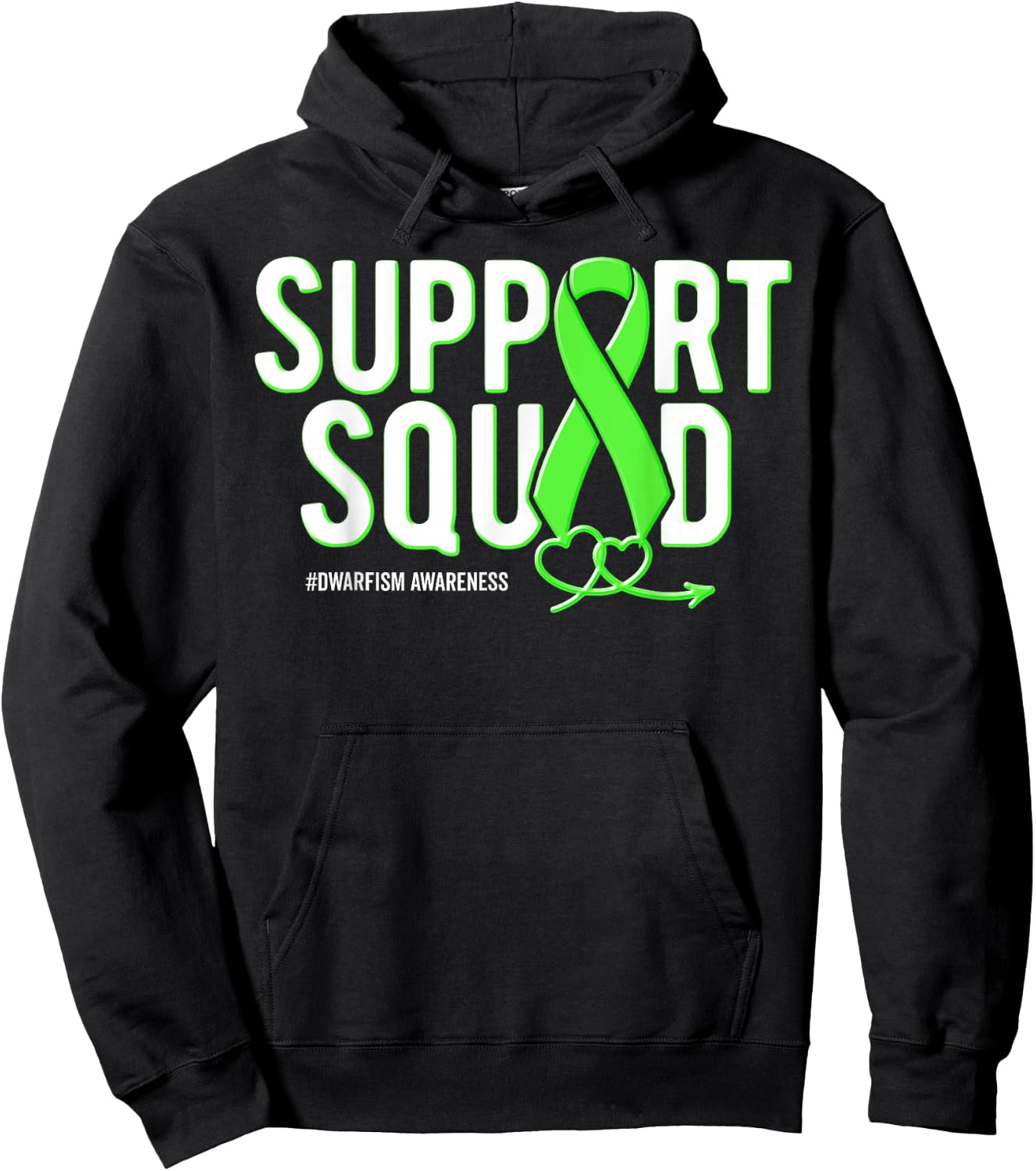 Support Squad Dwarfism Awareness Green Ribbon Heart Hoodie - Hoodie | Black