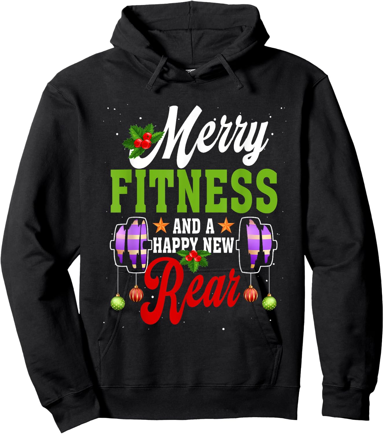 Merry Fitness Happy New Rear Workout Christmas New Year Hoodie - Hoodie | Black