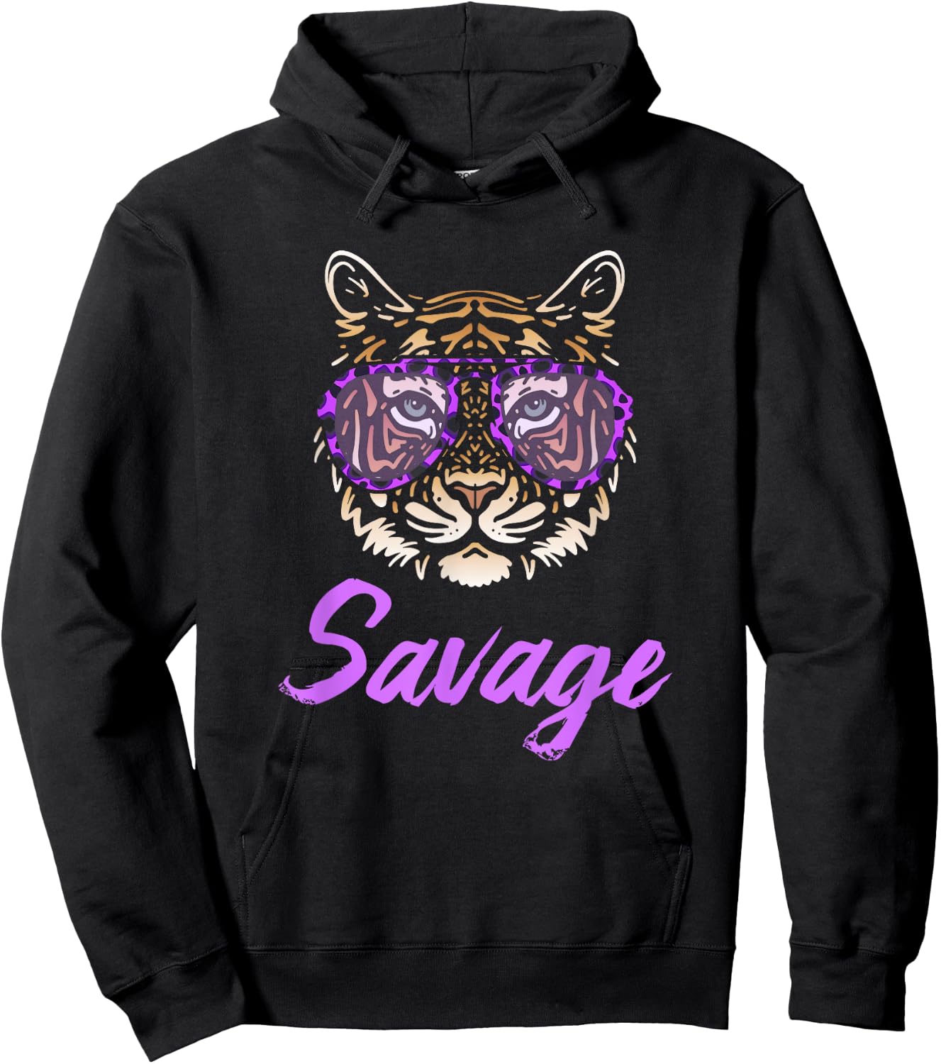 Savage Tiger Purple Leopard Print Sunglasses Funny Graphic Hoodie - Hoodie | Black