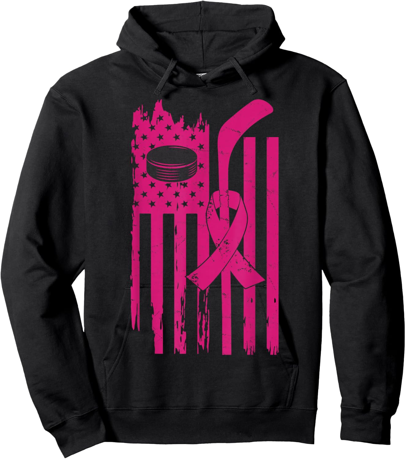 Hockey Pink Ribbon Breast Cancer Awareness Sport Lover Hoodie - Hoodie | Black