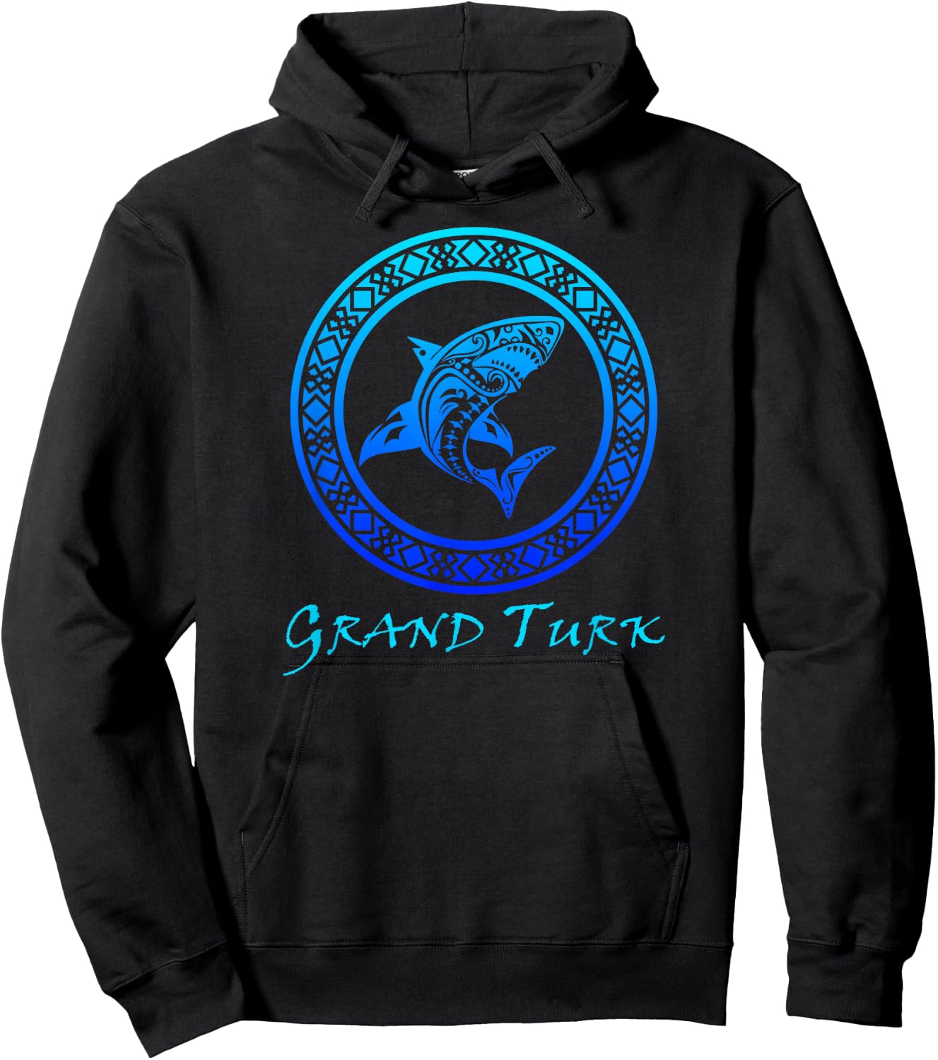 Grand Turk, Turks & Caicos Vintage Tribal Shark Vacation Hoodie - Hoodie | Black