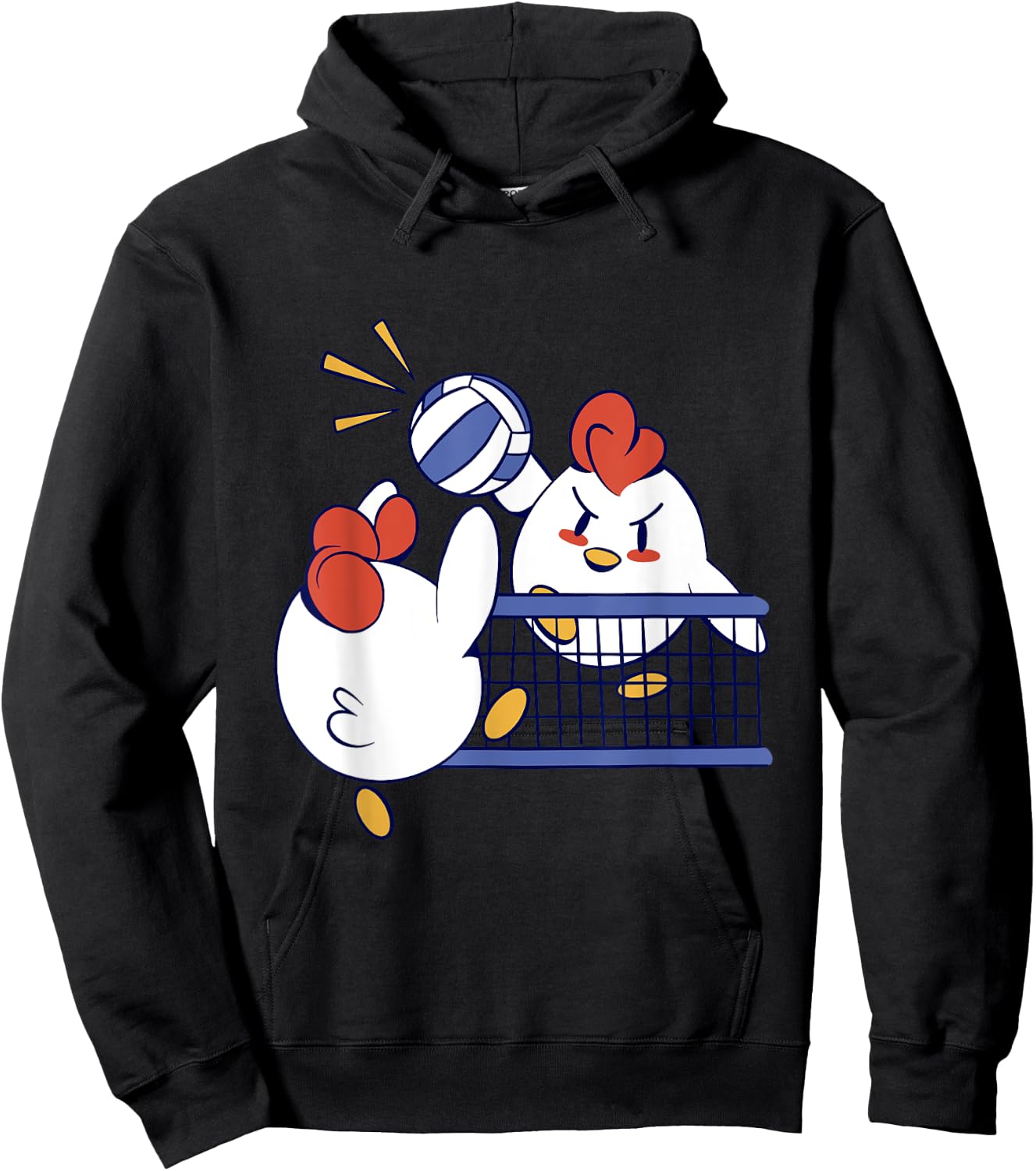 Roosters Playing Volleyball - Cute Chicken Volleyball Hoodie - Hoodie | Black