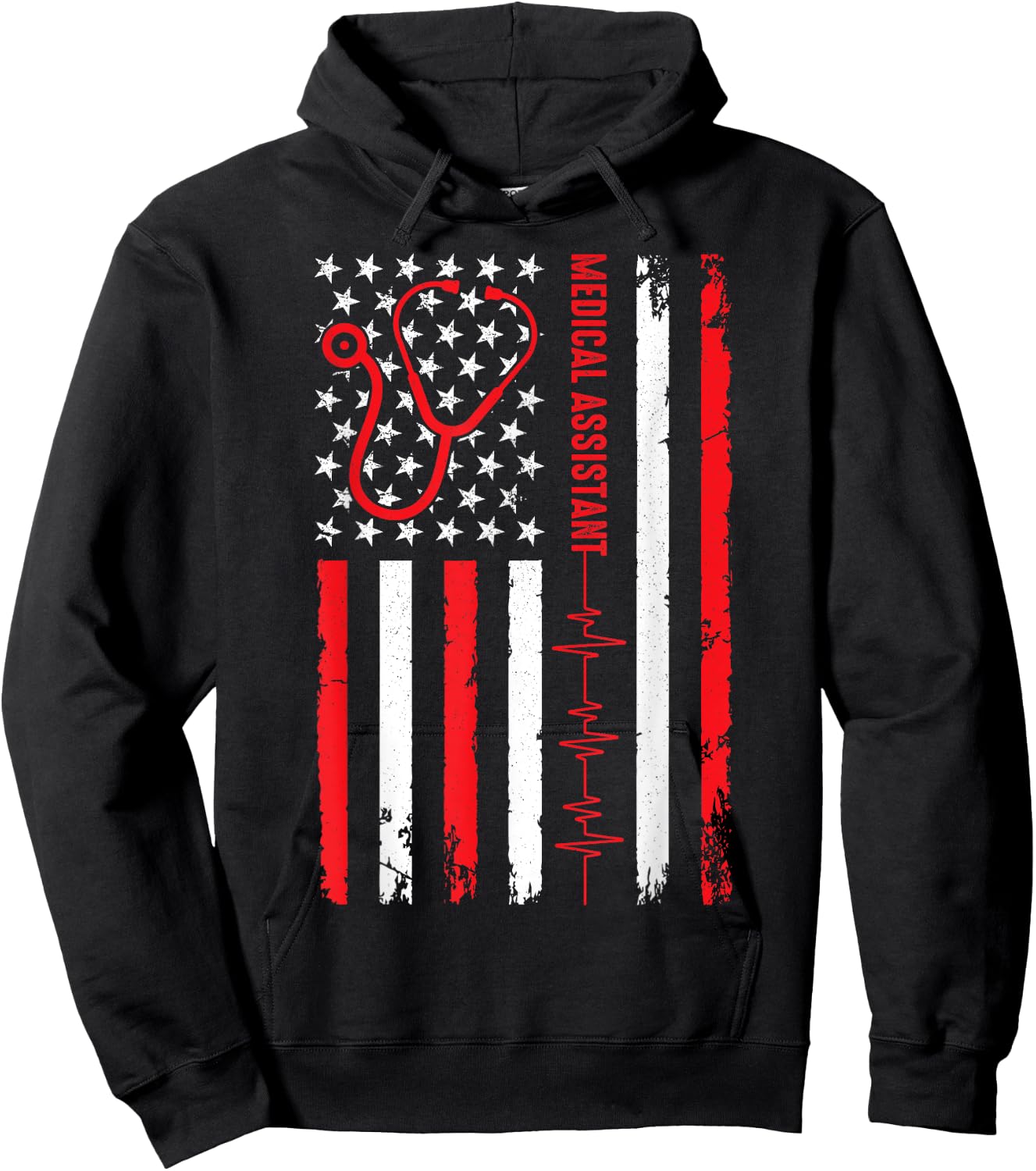 Patriotic Medical Assistant American Flag Nurse Heart Hoodie - Hoodie | Black