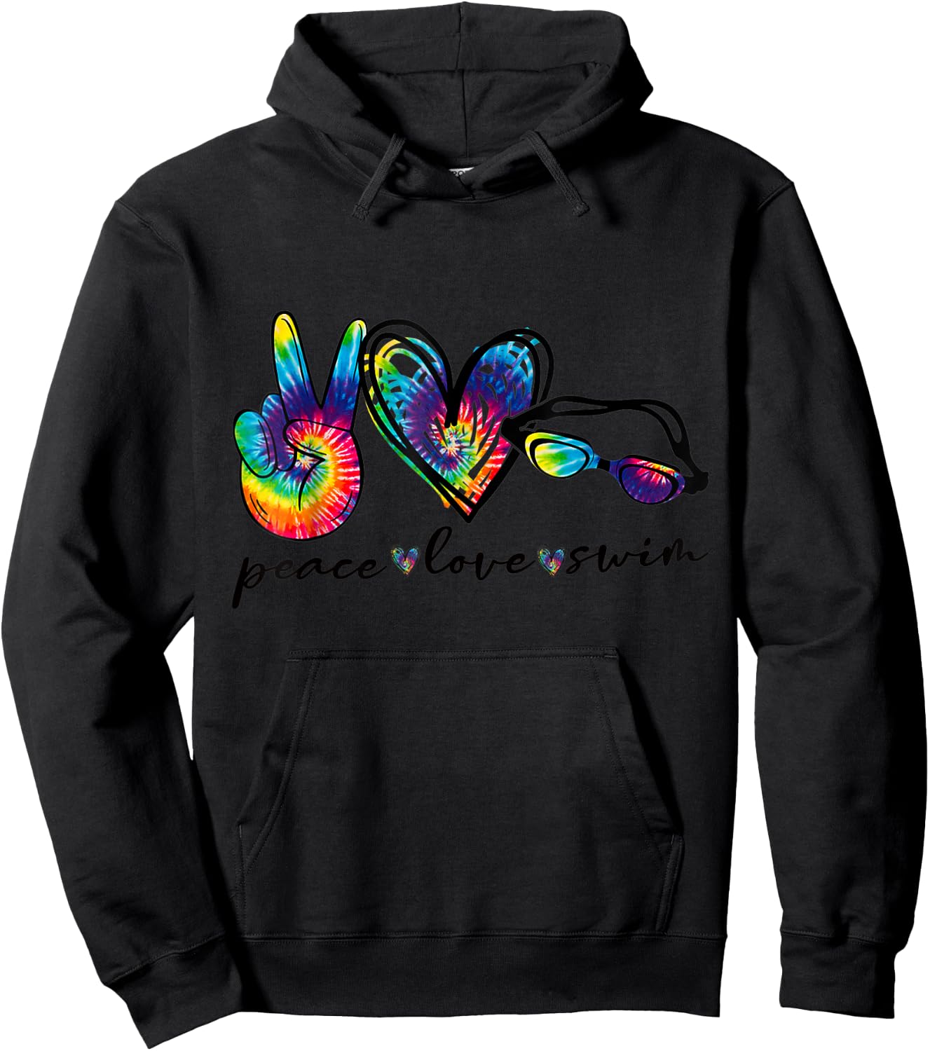 Peace Love Swim Goggles Tie Dye Swimmer Swimming Hoodie - Hoodie | Black