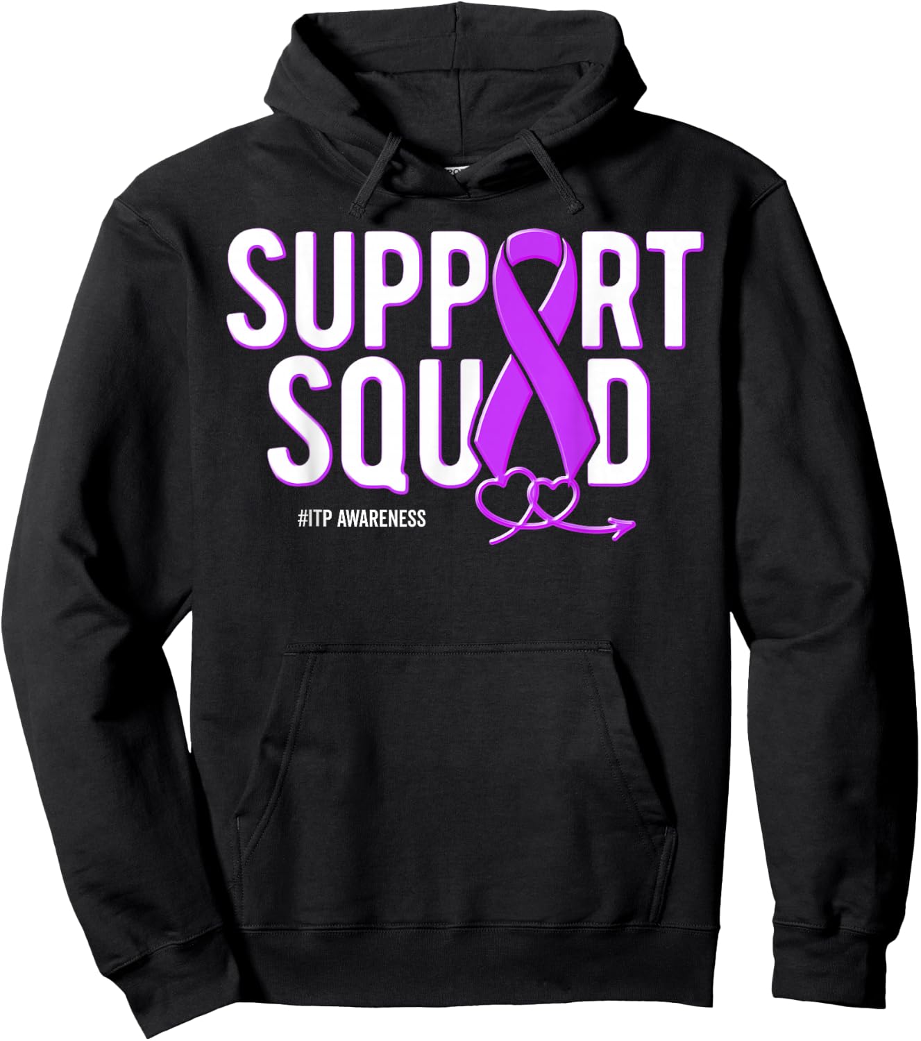 Support Squad ITP Awareness Purple Ribbon Heart Hoodie - Hoodie | Black