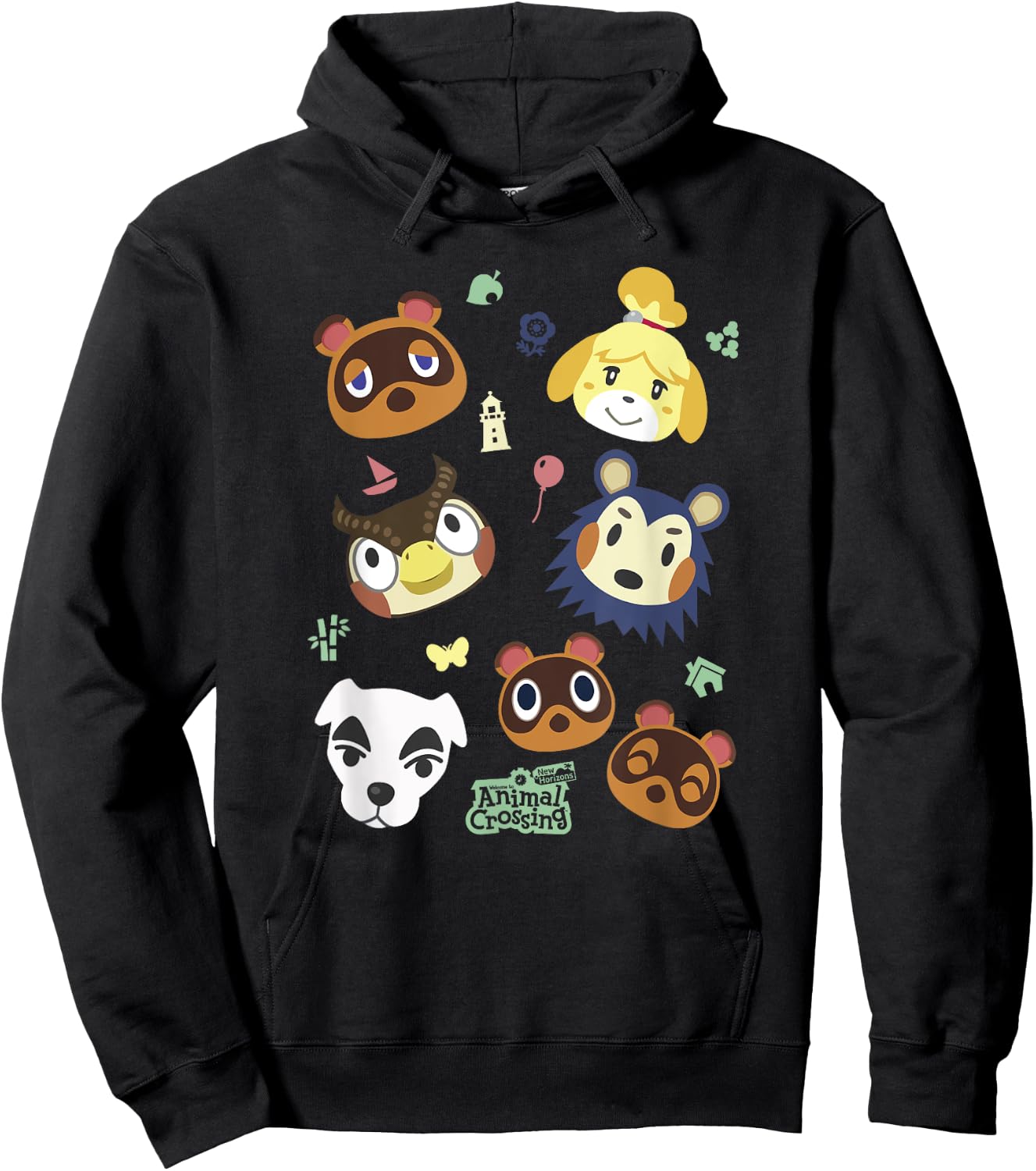 Animal Crossing Cute Pet Friends Nintendo Big Face Jumble Hoodie - Hoodie | Black