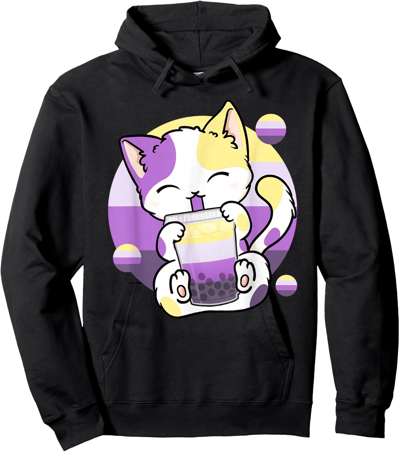 Cat Boba Tea Bubble Tea Anime Kawaii Neko Non-Binary Kitten Hoodie - Hoodie | Black