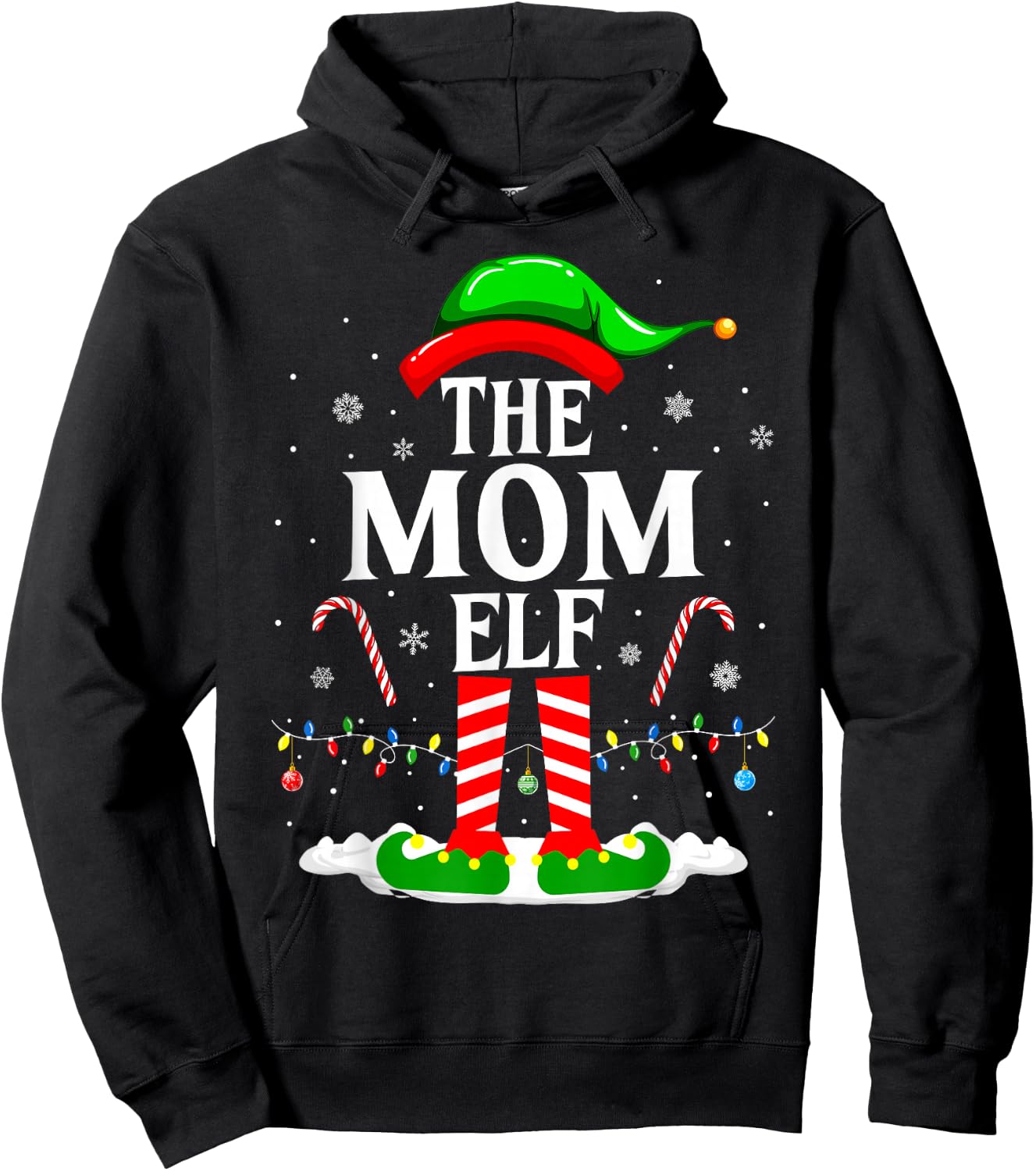 The Mom Elf Funny Xmas Elf Matching Family Christmas Hoodie - Hoodie | Black