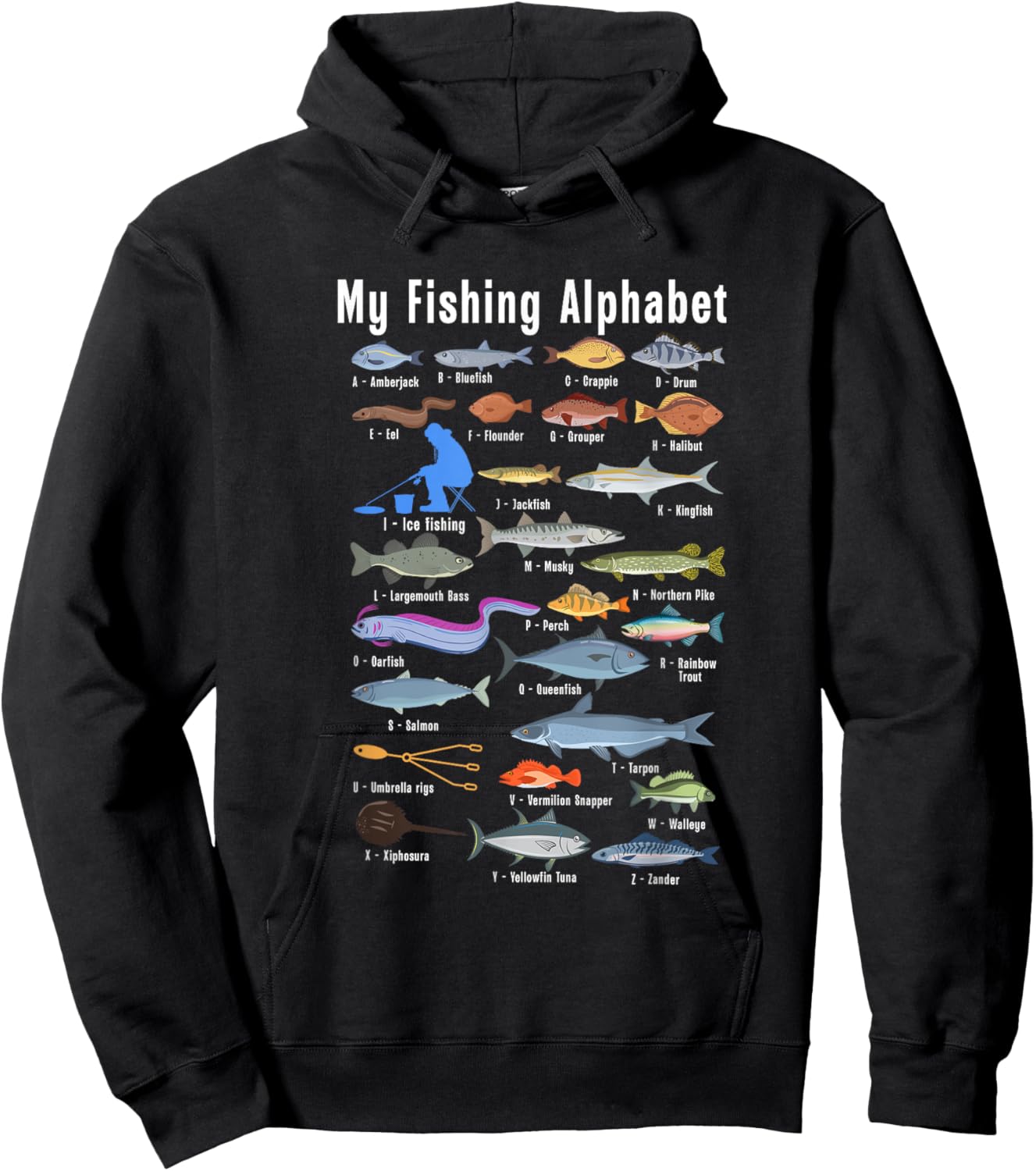 My Fishing Alphabet Fisherman Angling Fish Angler Hoodie - Hoodie | Black