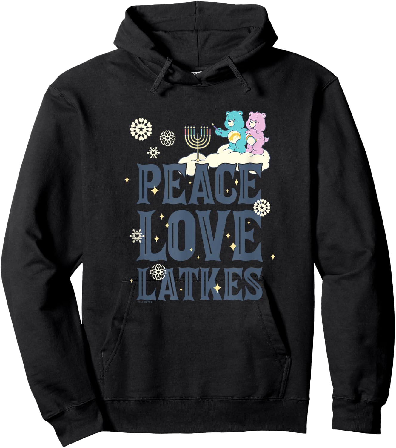 Care Bears Hanukkah Peace Love Latkes Snowflake Menorah Logo Hoodie - Hoodie | Black