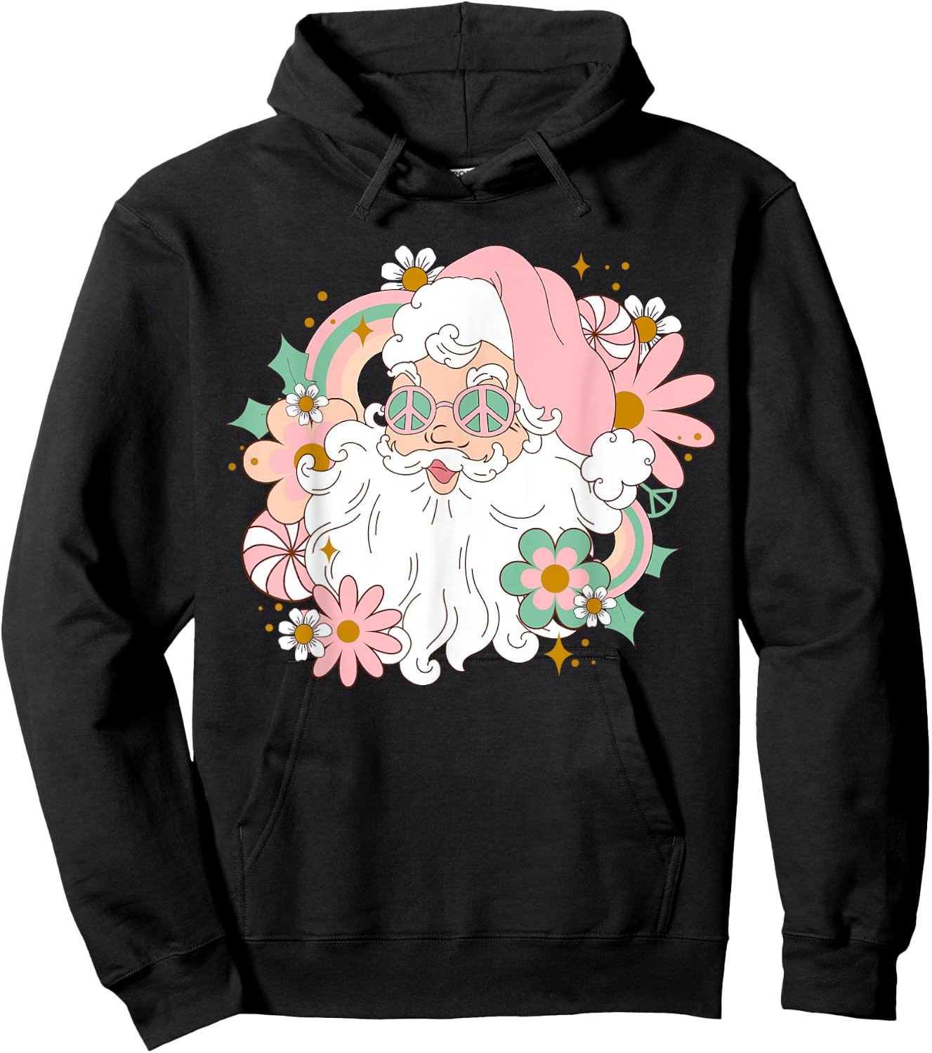 Groovy Santa Retro Peace 60's 70's Merry Christmas XMAS Hoodie - Hoodie | Black