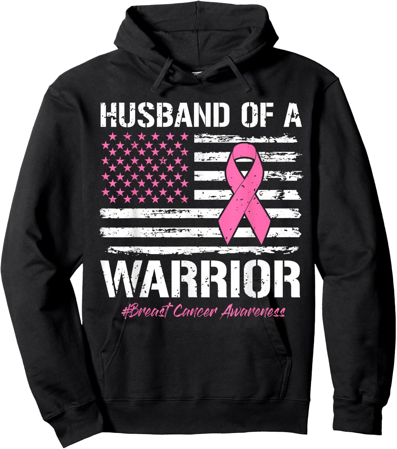 Husband Of A Warrior Breast Cancer Awareness Support Husband Hoodie - Hoodie | Black