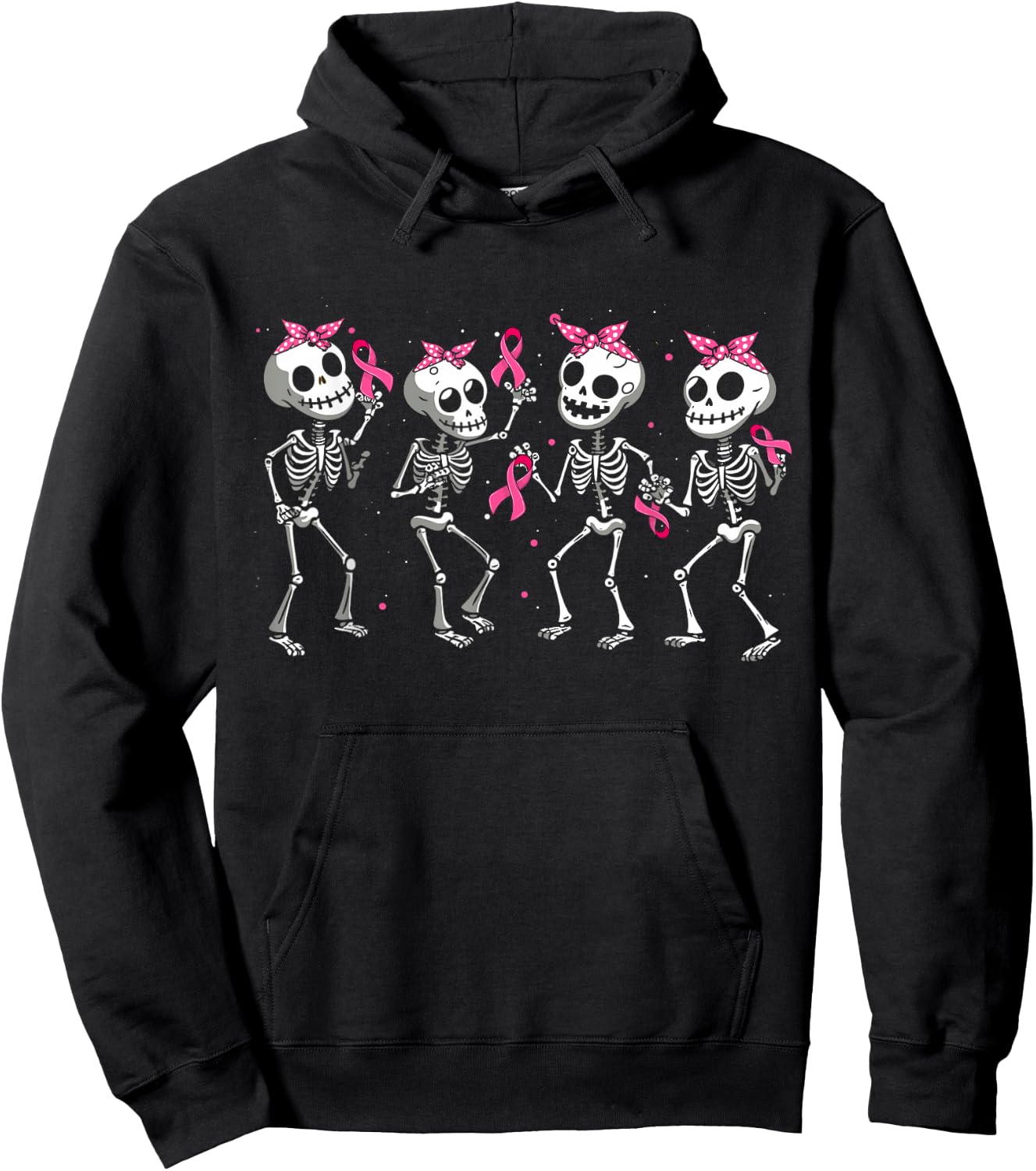 Pink Ribbon Breast Cancer Awareness Skeleton Women Men Kids Hoodie - Hoodie | Black