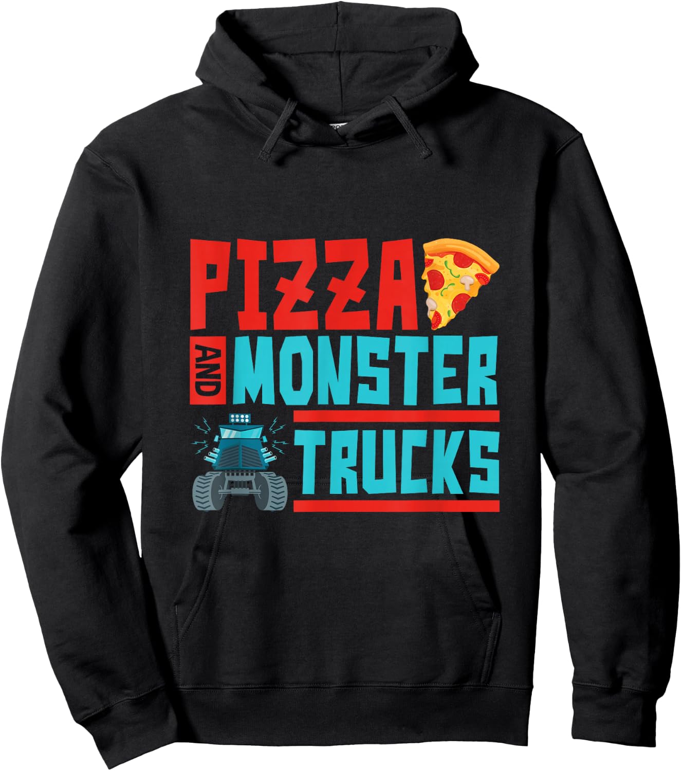 Monster Truck Party Pizza Boys Kids Toddlers Hoodie - Hoodie | Black