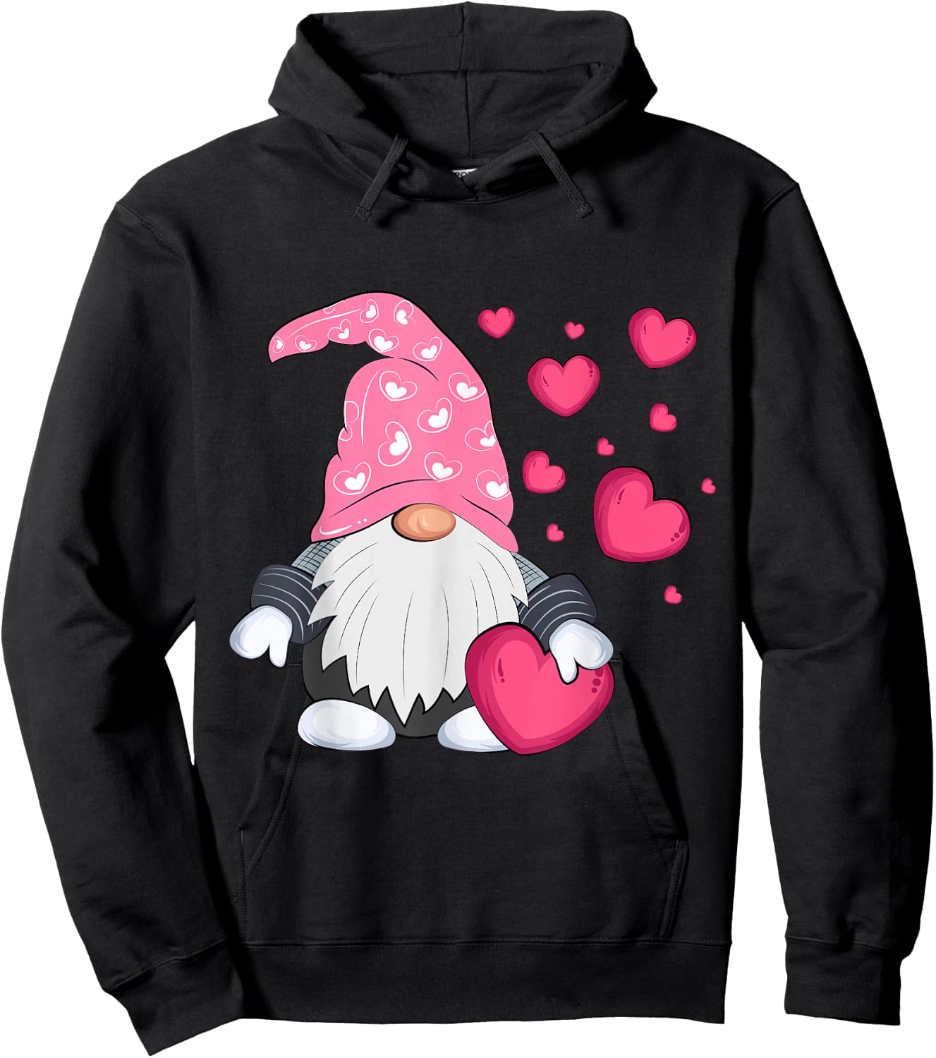 Cute Valentine Gnome Holding Heart Balloon Peace Love Hoodie - Hoodie | Black