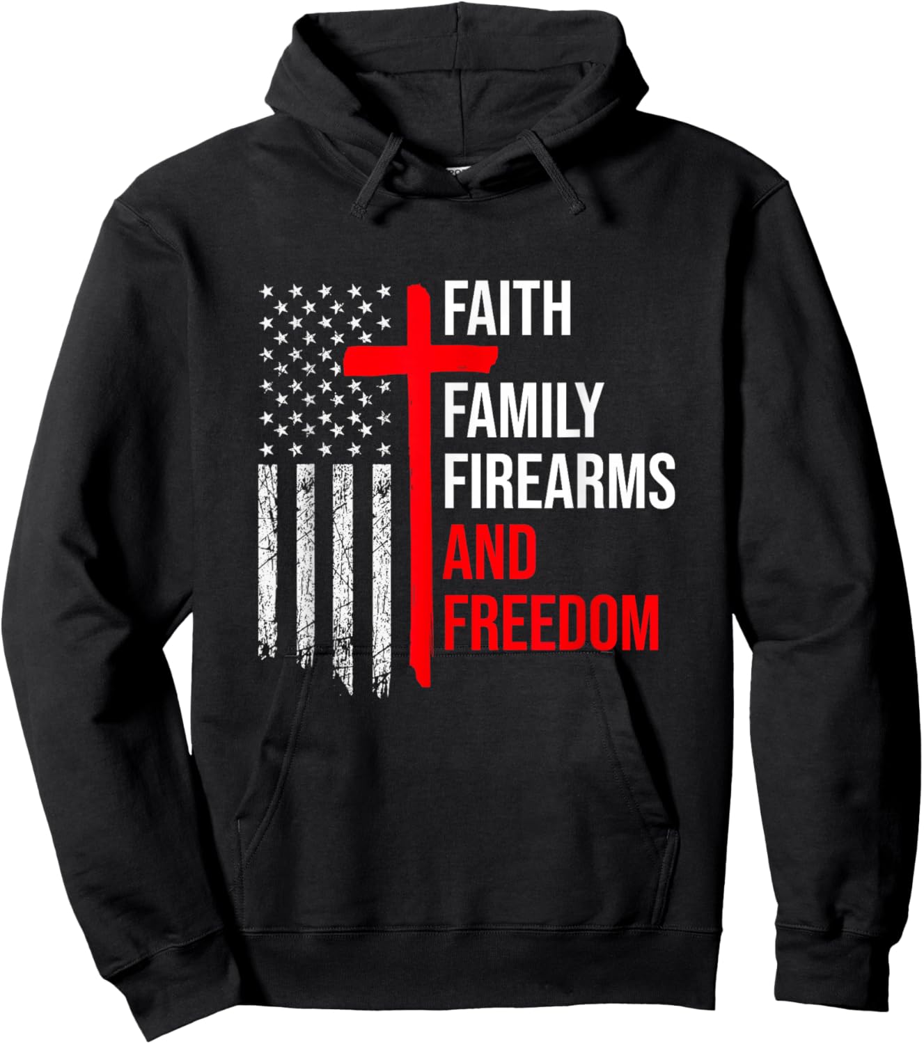 Faith Family Firearms And Freedom 4th of July Flag Christian Hoodie - Hoodie | Black