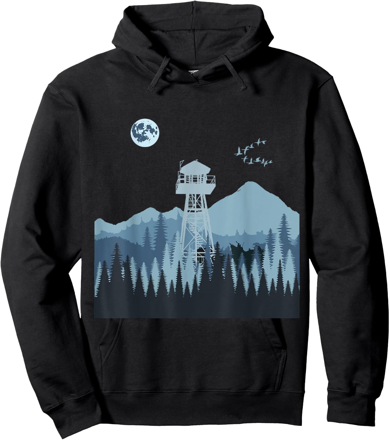 Mountain Forest Fire Lookout Tower Hoodie - Hoodie | Black