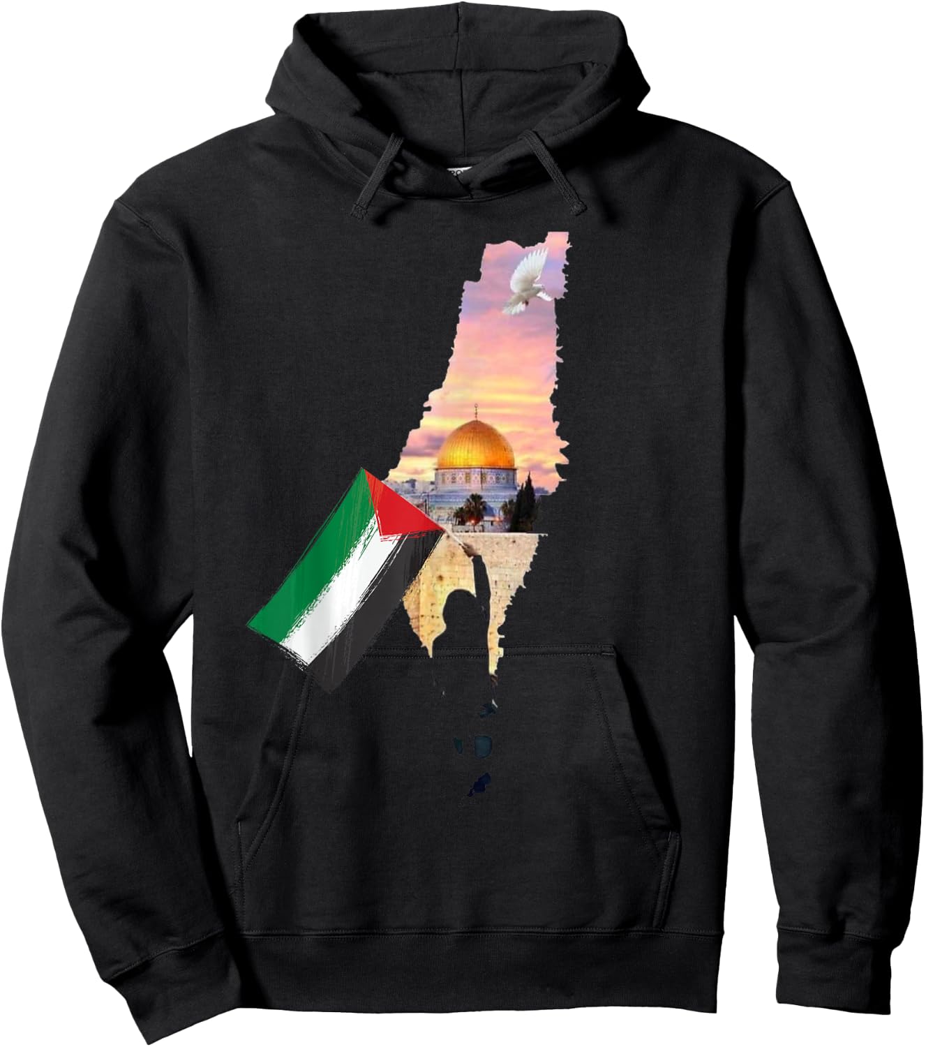 Boy Hold Palestine Map Palestinian's Flag Jerusalem's City Hoodie - Hoodie | Black