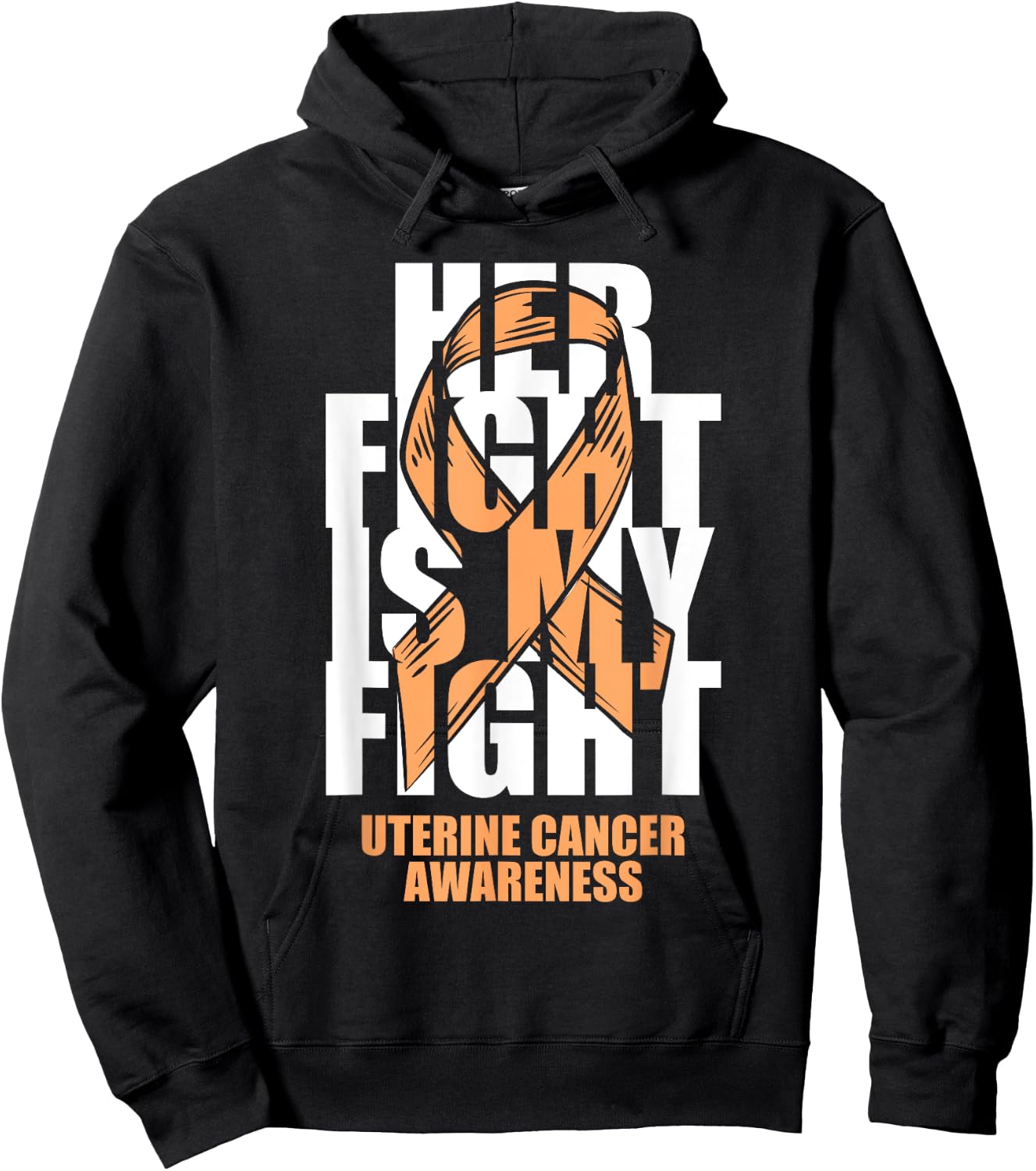 Uterine Cancer Awareness Month Peach Ribbon Her Fight Gift Hoodie - Hoodie | Black